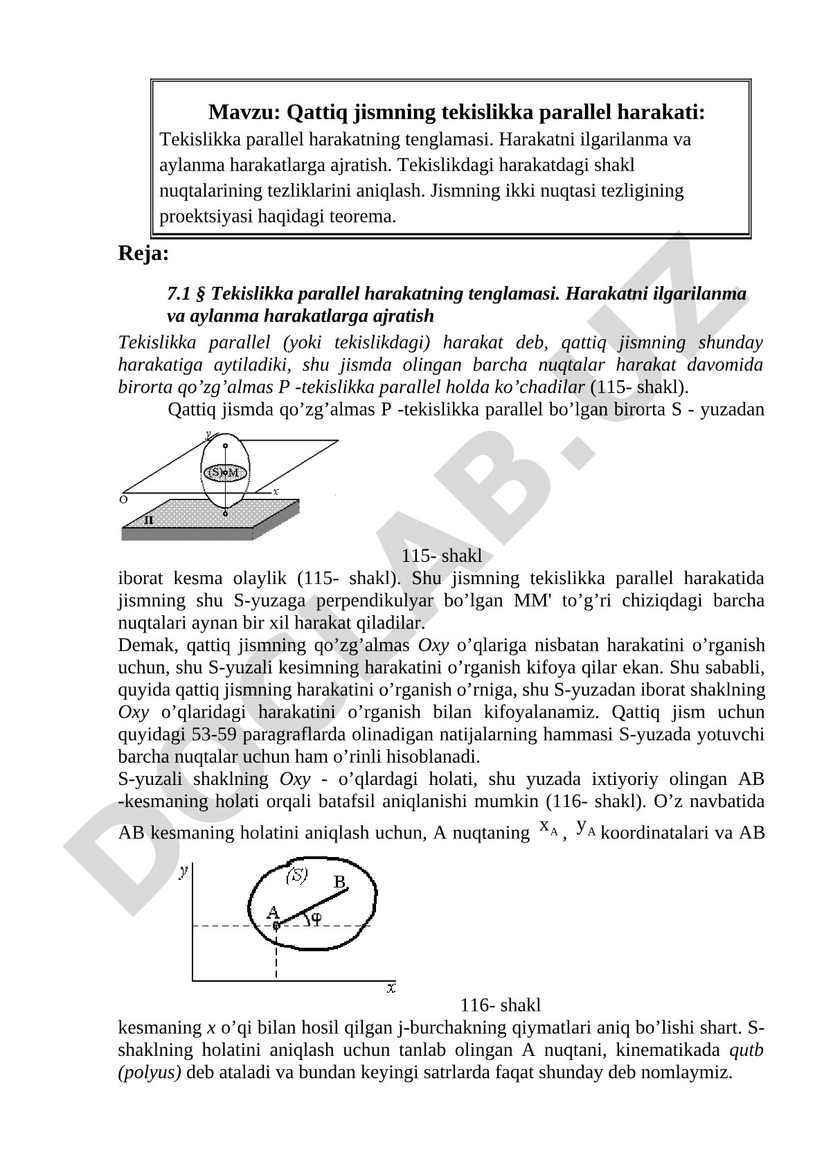 Qattiq jismning tekislikka parallel harakati