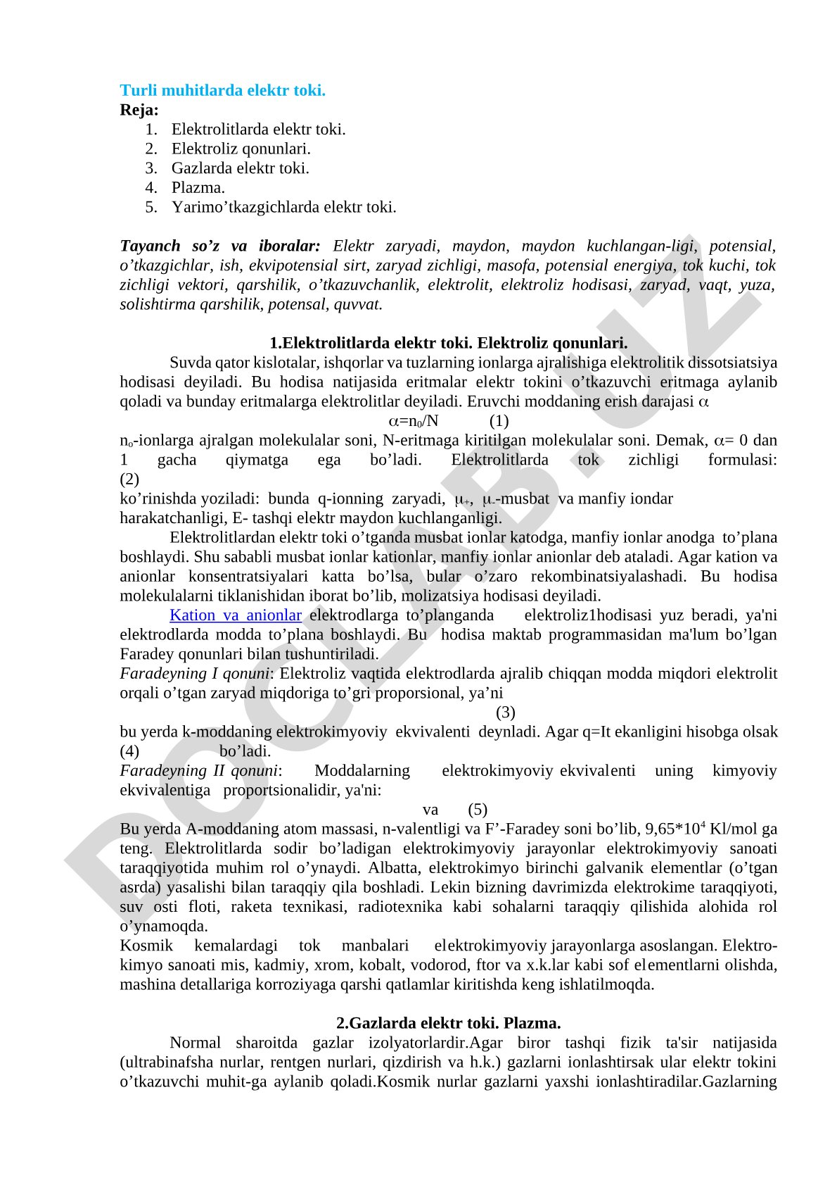 Turli muhitlarda elektr toki