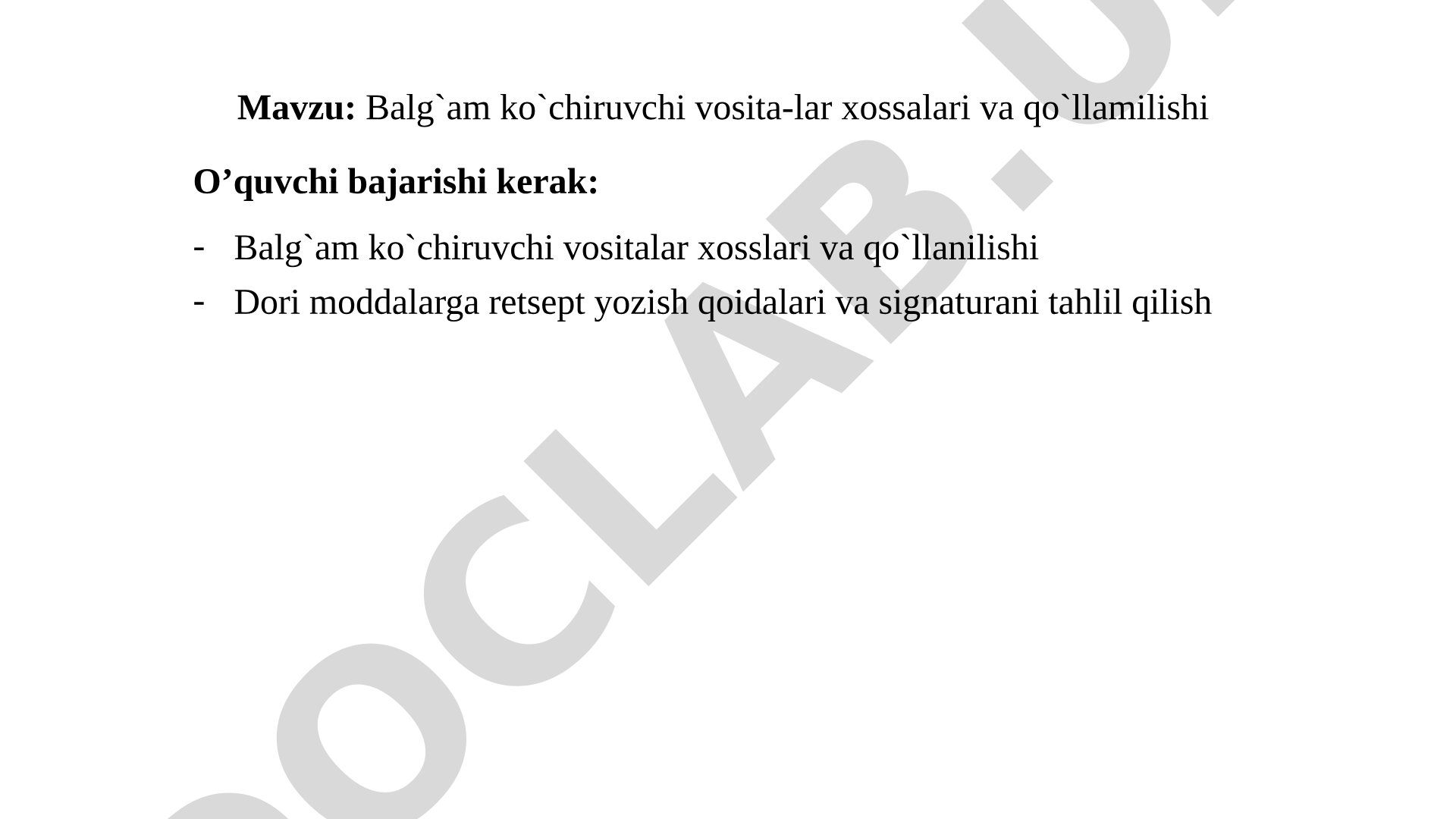 Balg'am ko'chiruvchi vositalar xossalari va qo'llanilishi