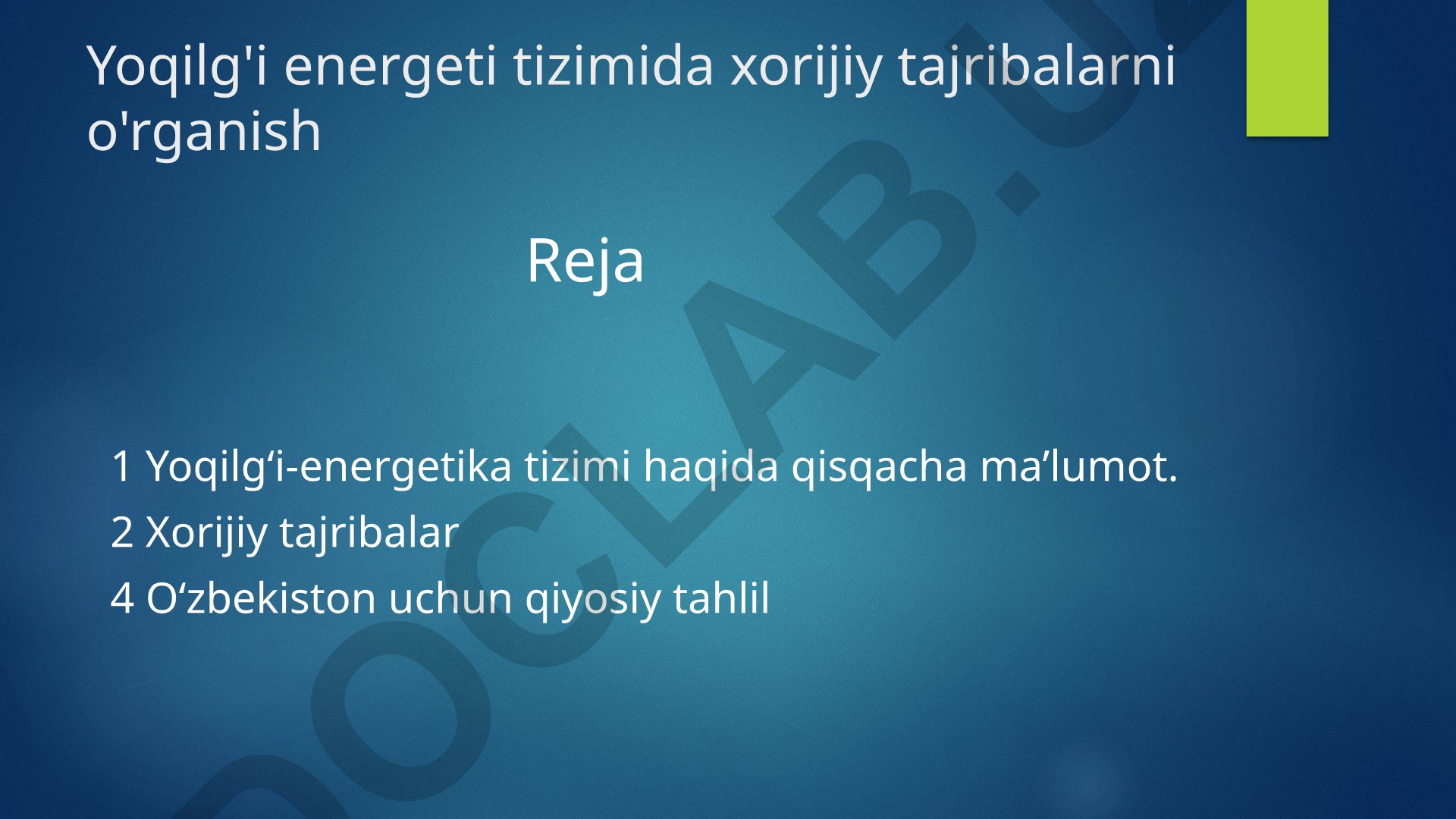 Yoqilg'i energeti tizimida xorijiy tajribalarni o'rganish