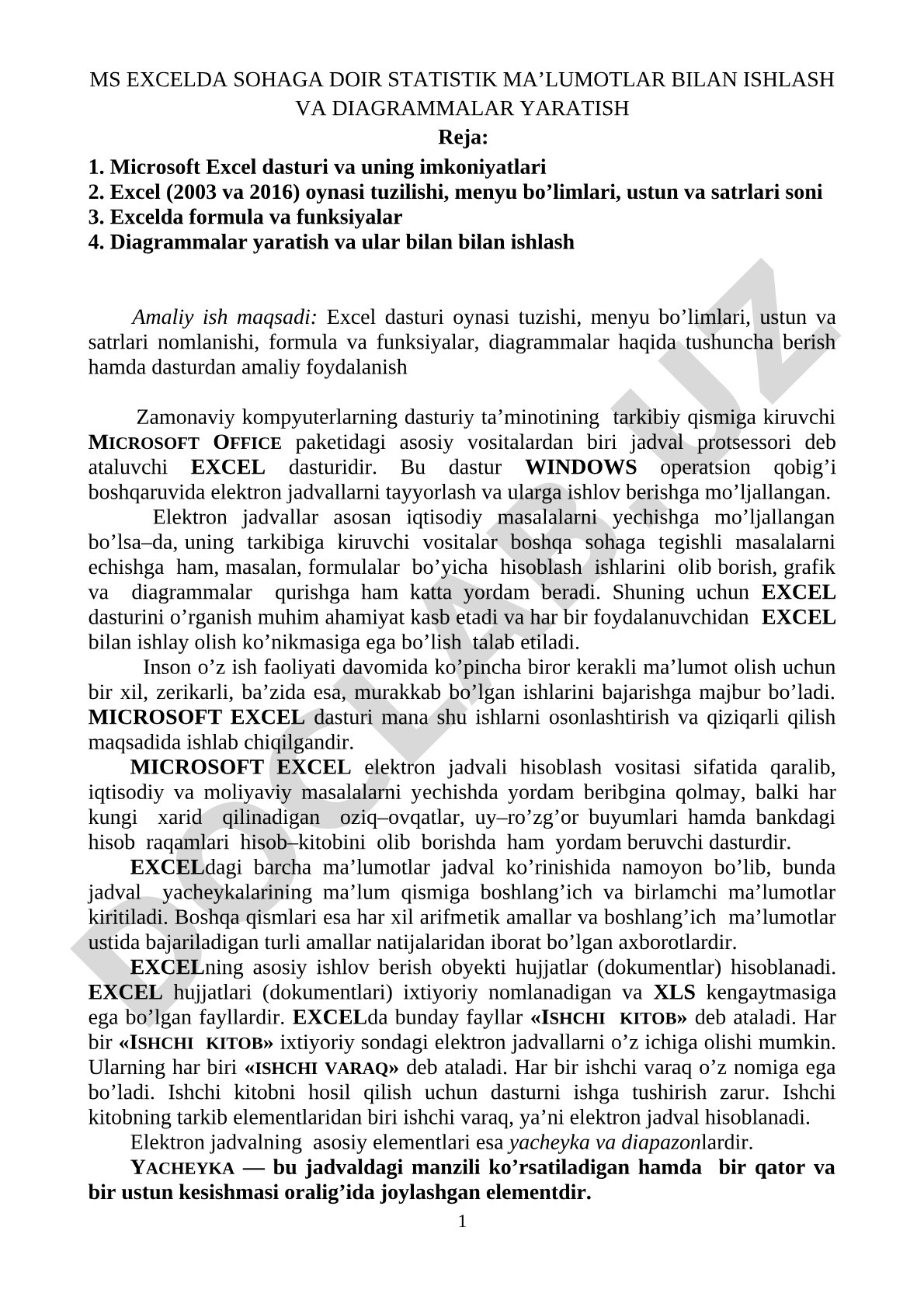 MS Excelda sohaga doir statistik ma’lumotlar bilan ishlash va diagrammalar yaratish