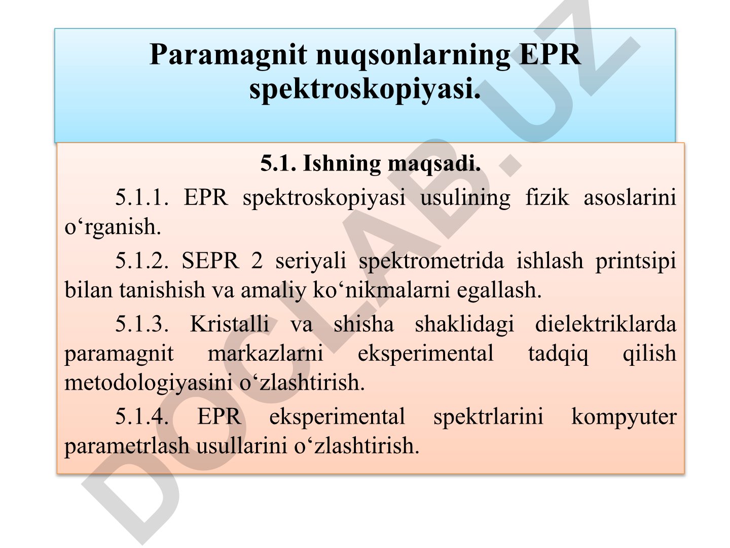 Paramagnit nuqsonlarning EPR spektroskopiyasi