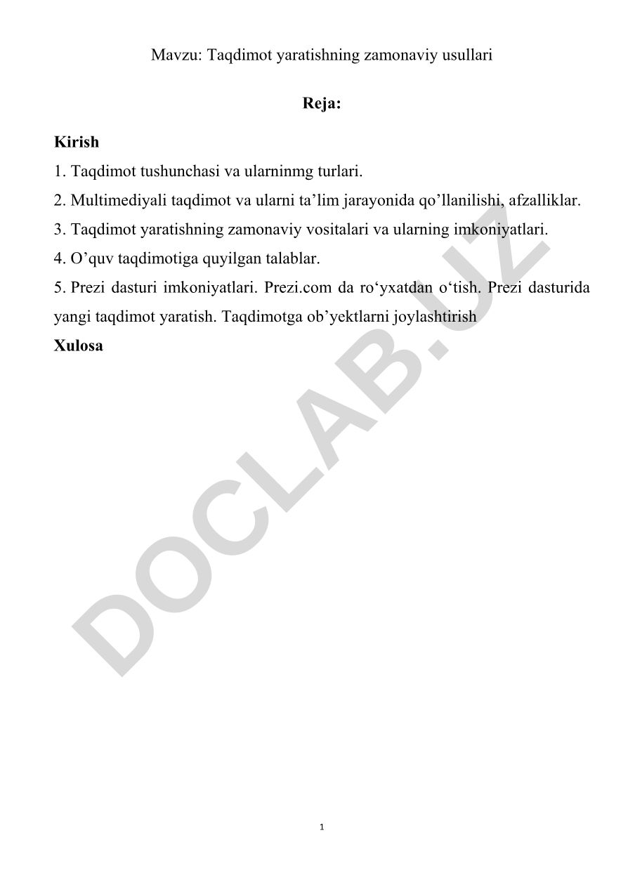 Taqdimot yaratishning zamonaviy usullari