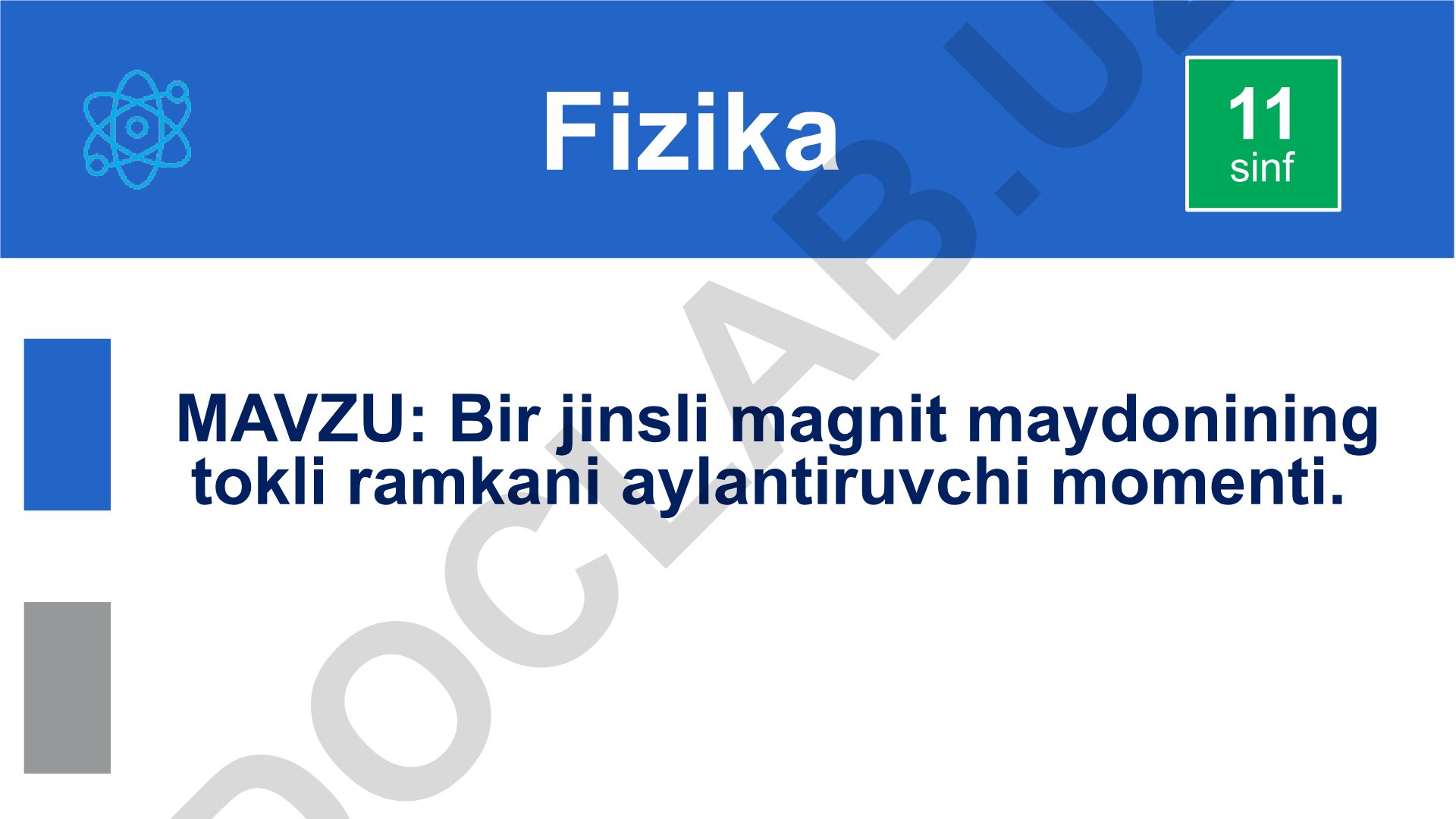 Bir jinsli magnit maydonining tokli ramkani aylantiruvchi momenti