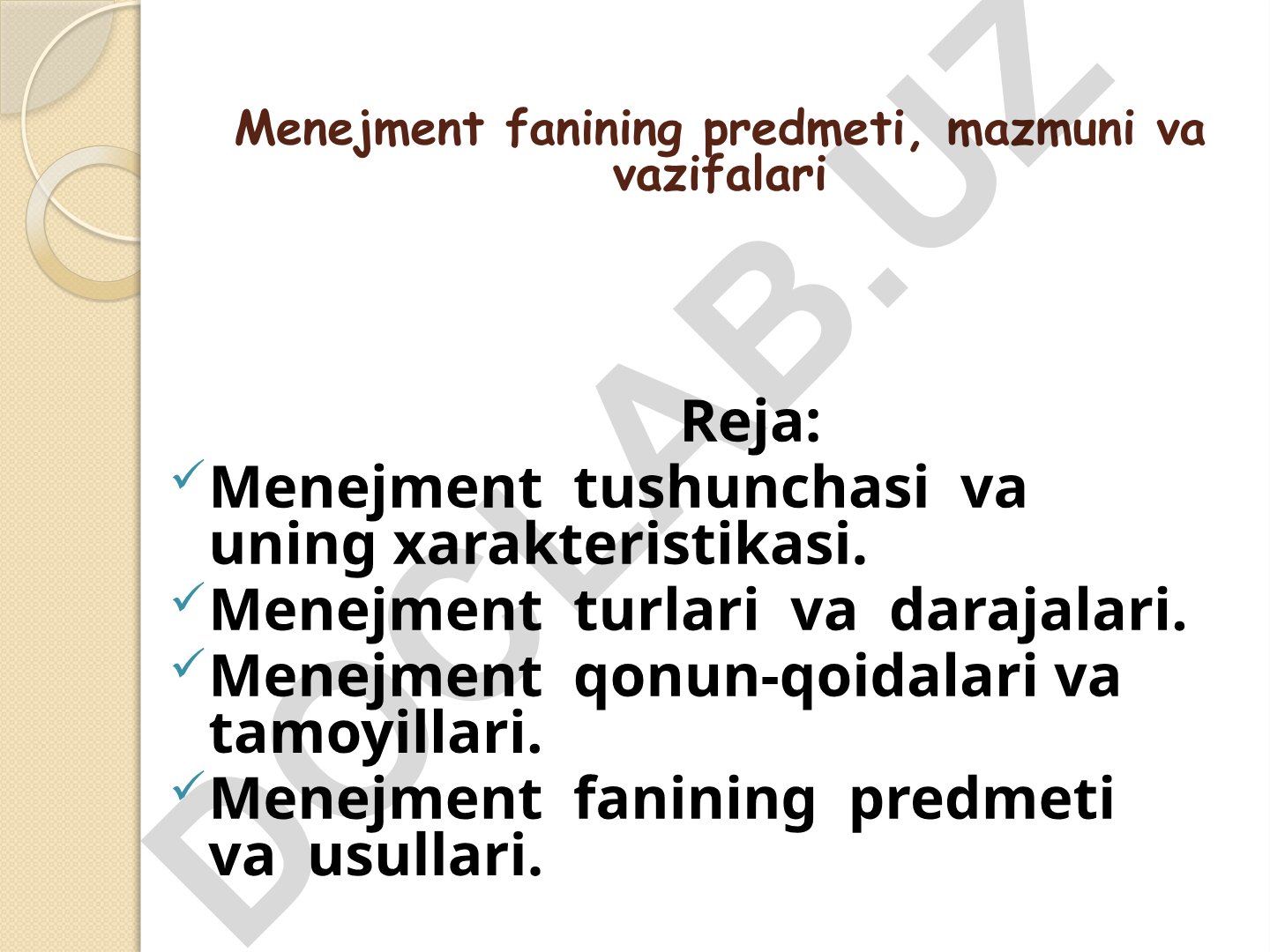 Menejment fanining predmeti, mazmuni va vazifalari