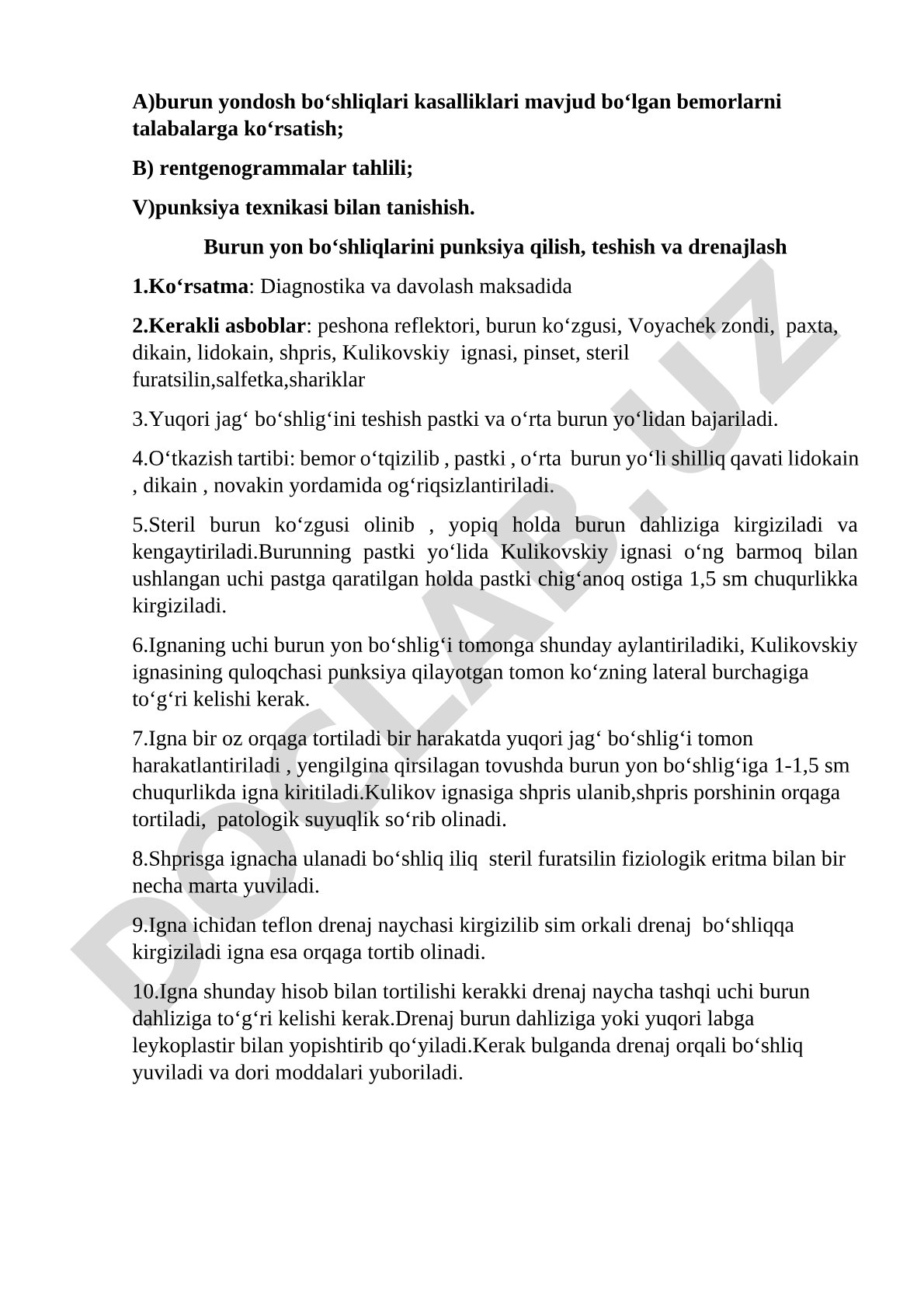 Burun yon bo‘shliqlarini punksiya qilish, teshish va drenajlash