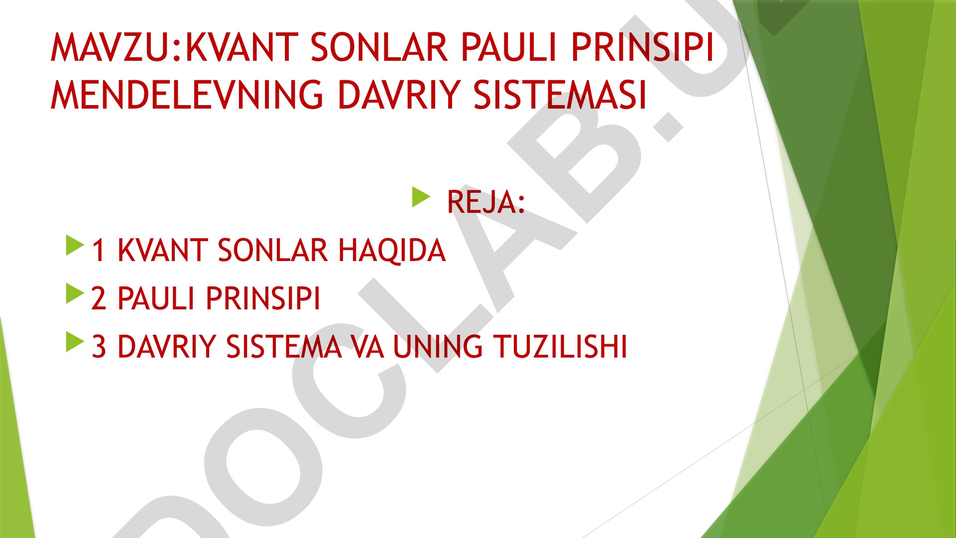 Kvant sonlar, Pauli prinsipi va Mendeleyevning davriy sistemasi
