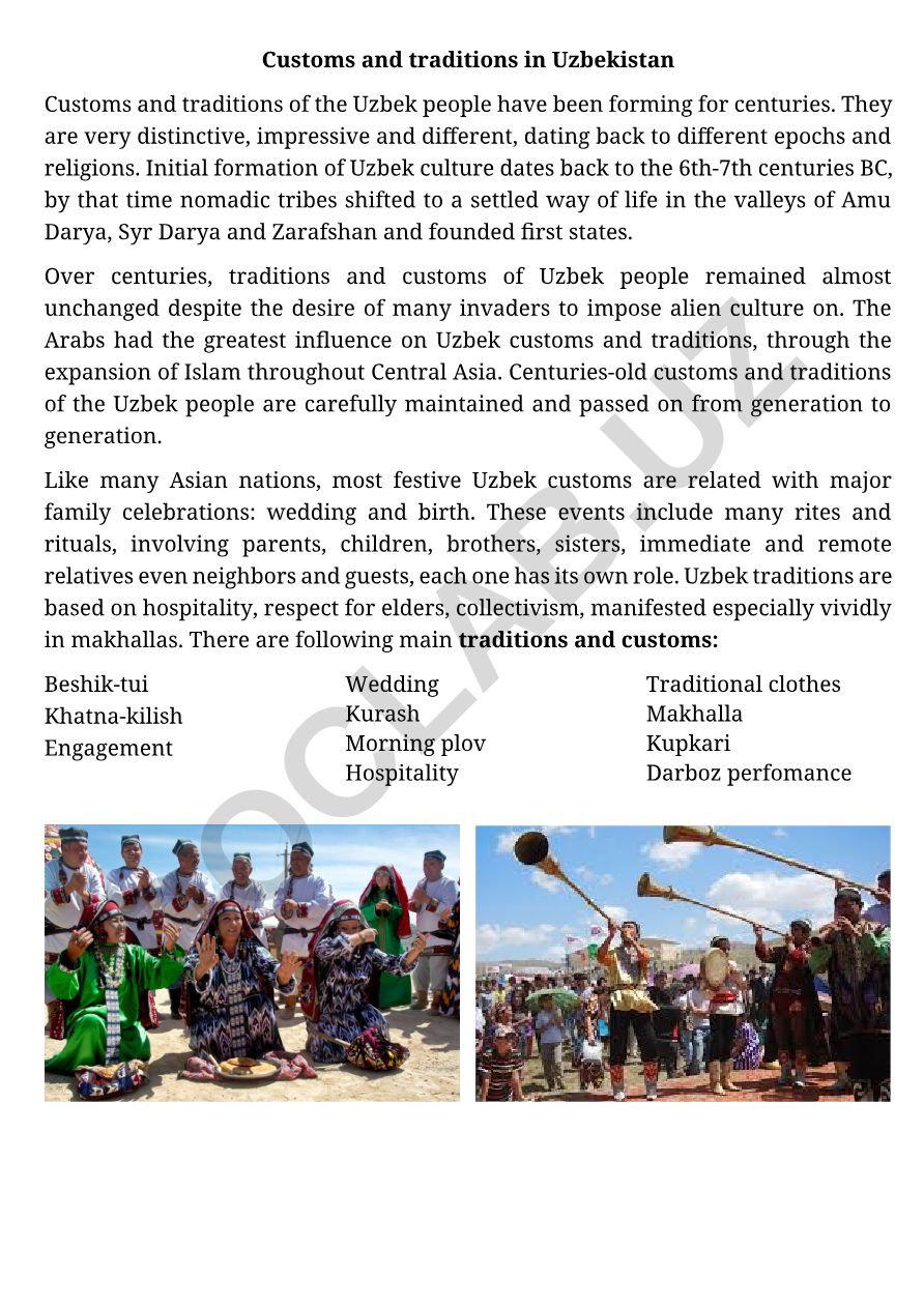 Customs and traditions in Uzbekistan