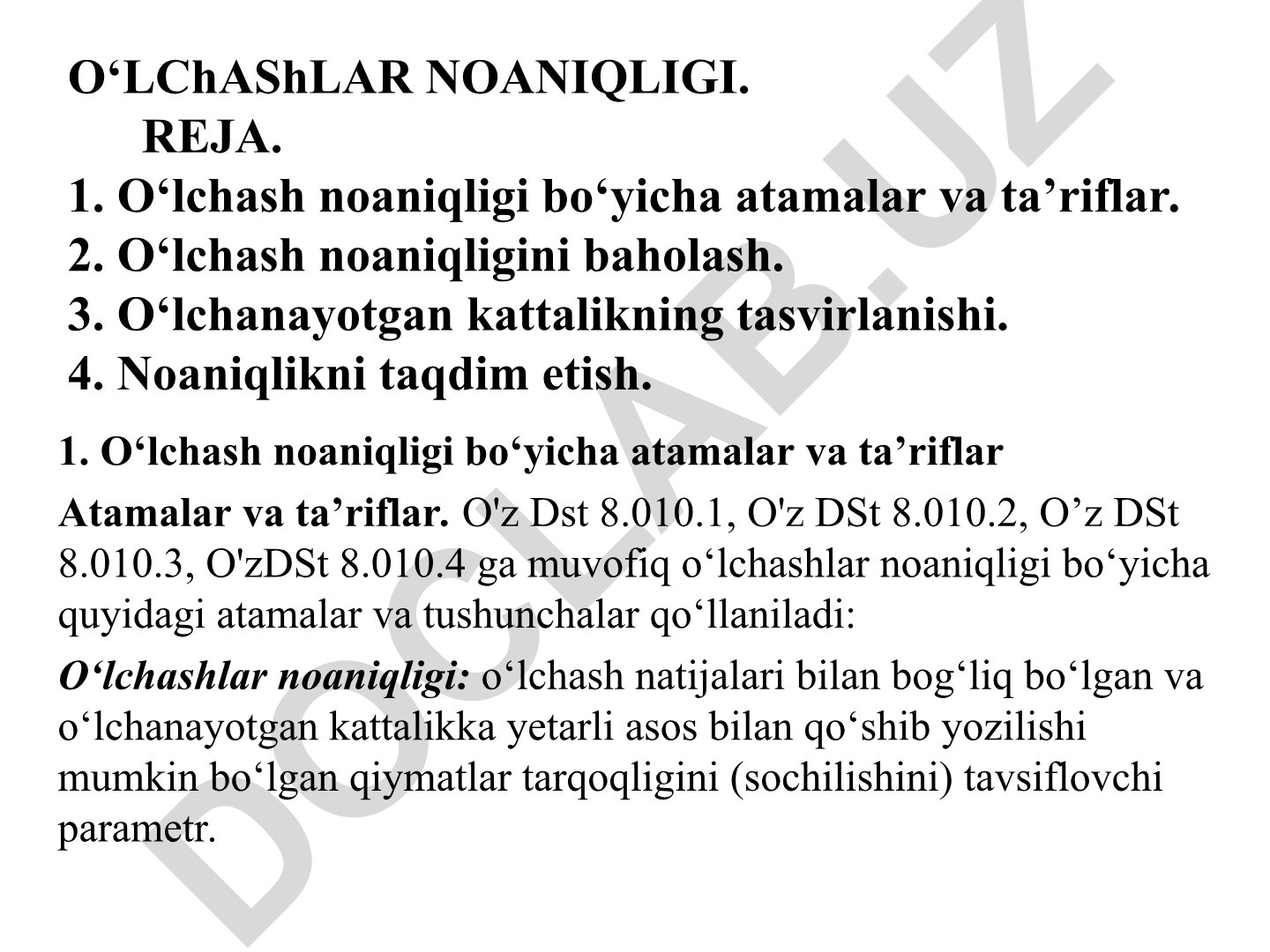 O‘lchash noaniqligi bo‘yicha atamalar va ta’riflar