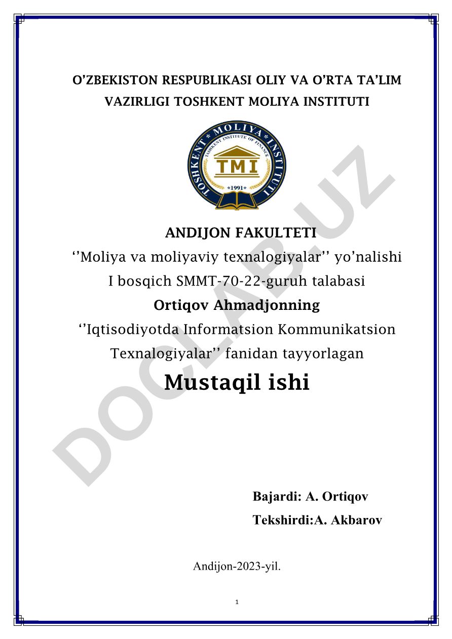 Iqtisodiyotda Informatsion Kommunikatsion Texnalogiyalar