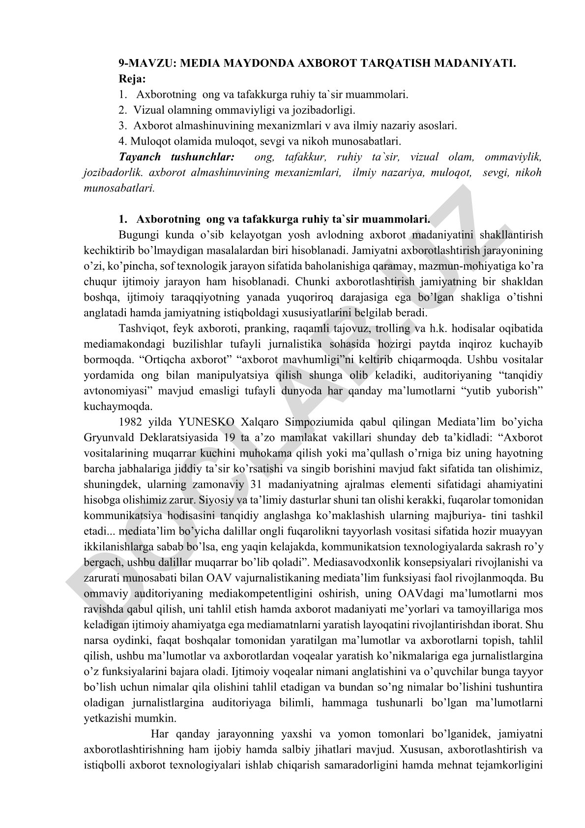 Media maydonda axborot tarqatish madaniyati
