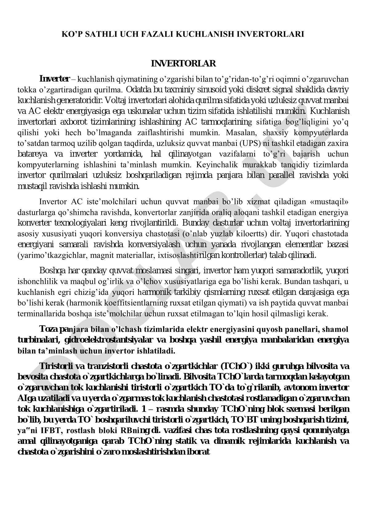 Ko'p sathli uch fazali kuchlanish invertorlari