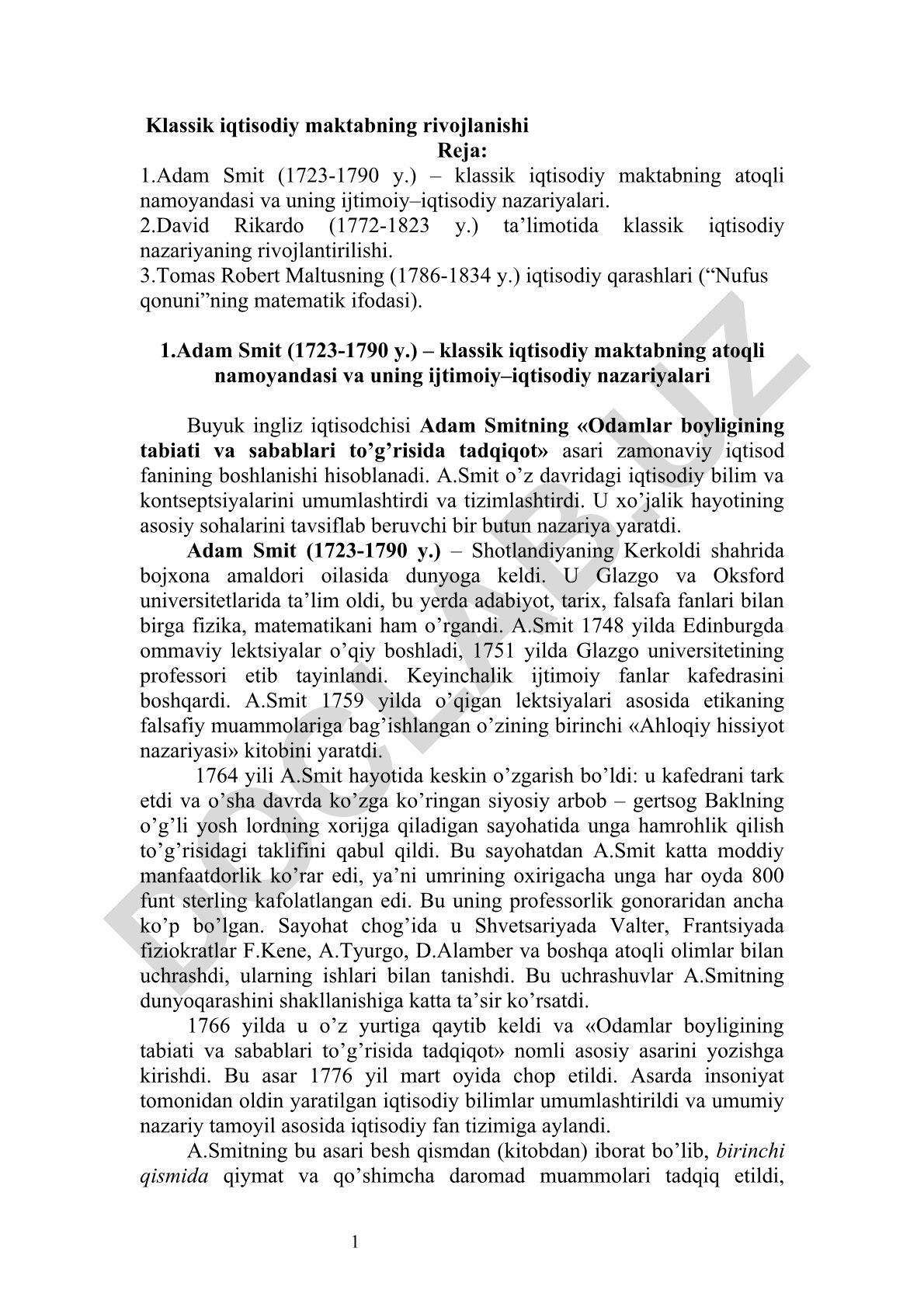 Klassik iqtisodiy maktabning rivojlanishi