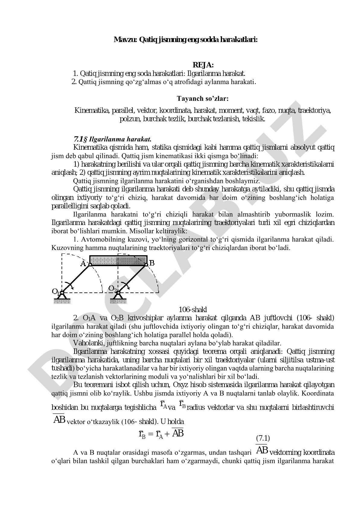 Qattiq jismning eng sodda harakatlari