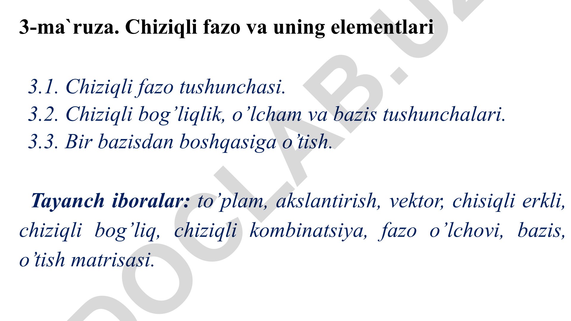 Chiziqli fazo va uning elementlari