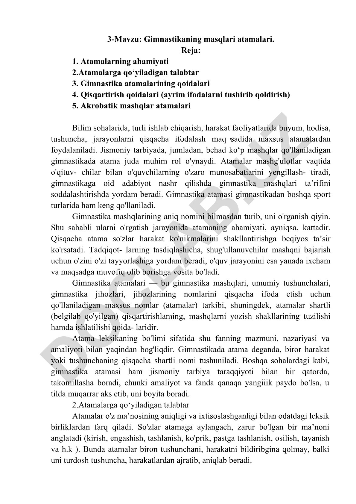 Gimnastikaning masqlari atamalari