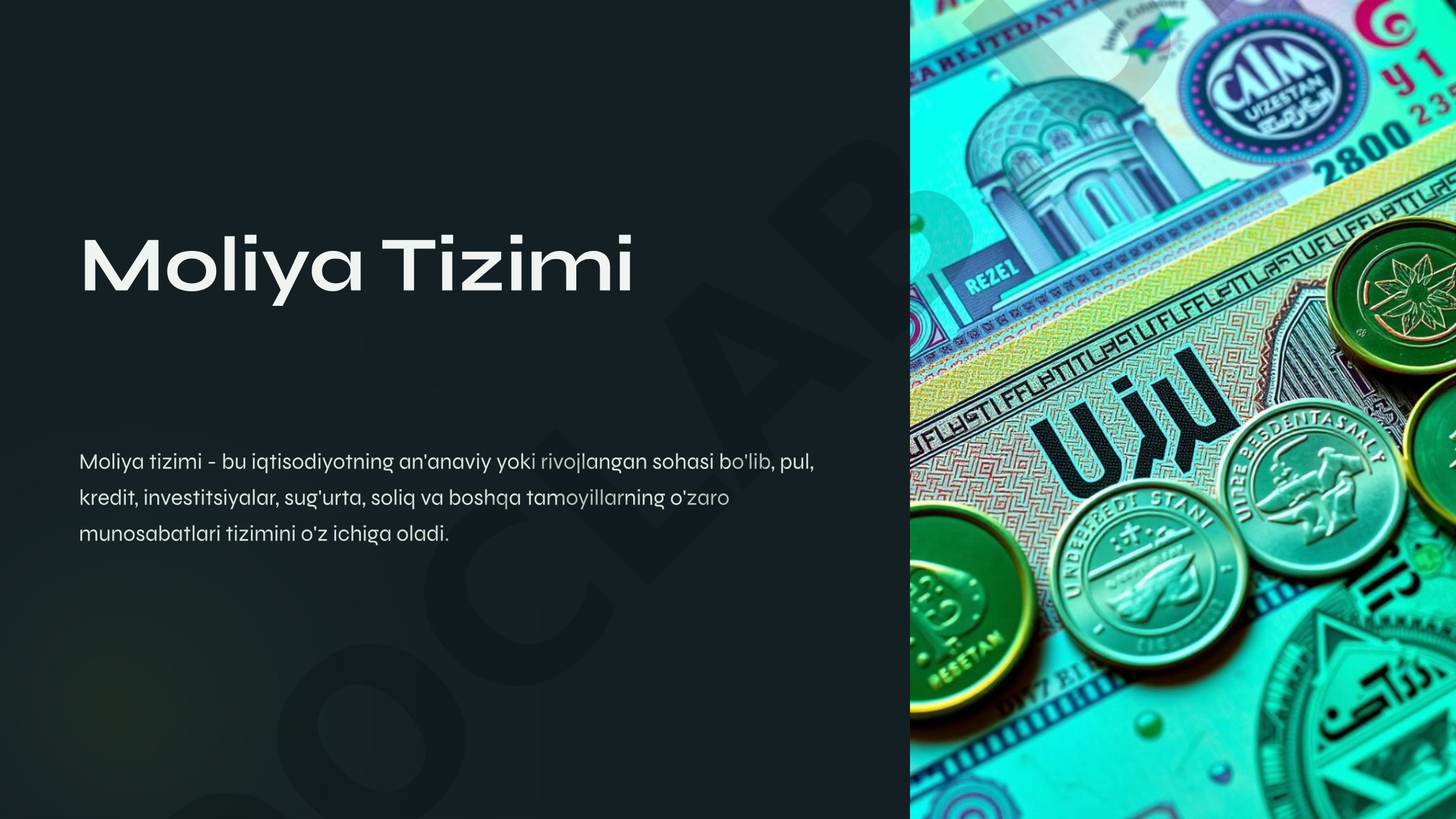 Moliya tizimi asosiy elementlari va vazifalari