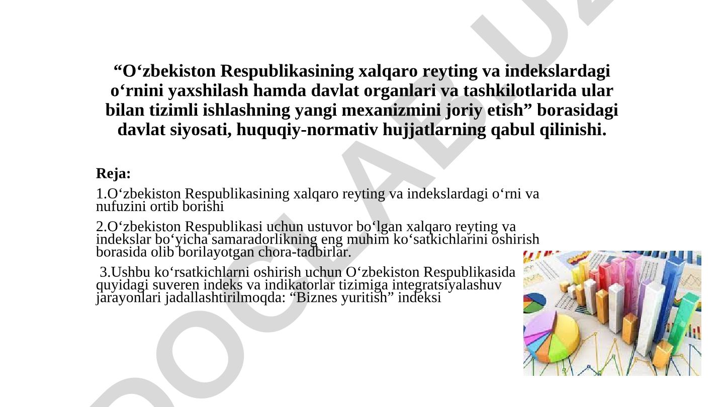 Oʻzbekiston Respublikasining xalqaro reyting va indekslardagi oʻrnini yaxshilash