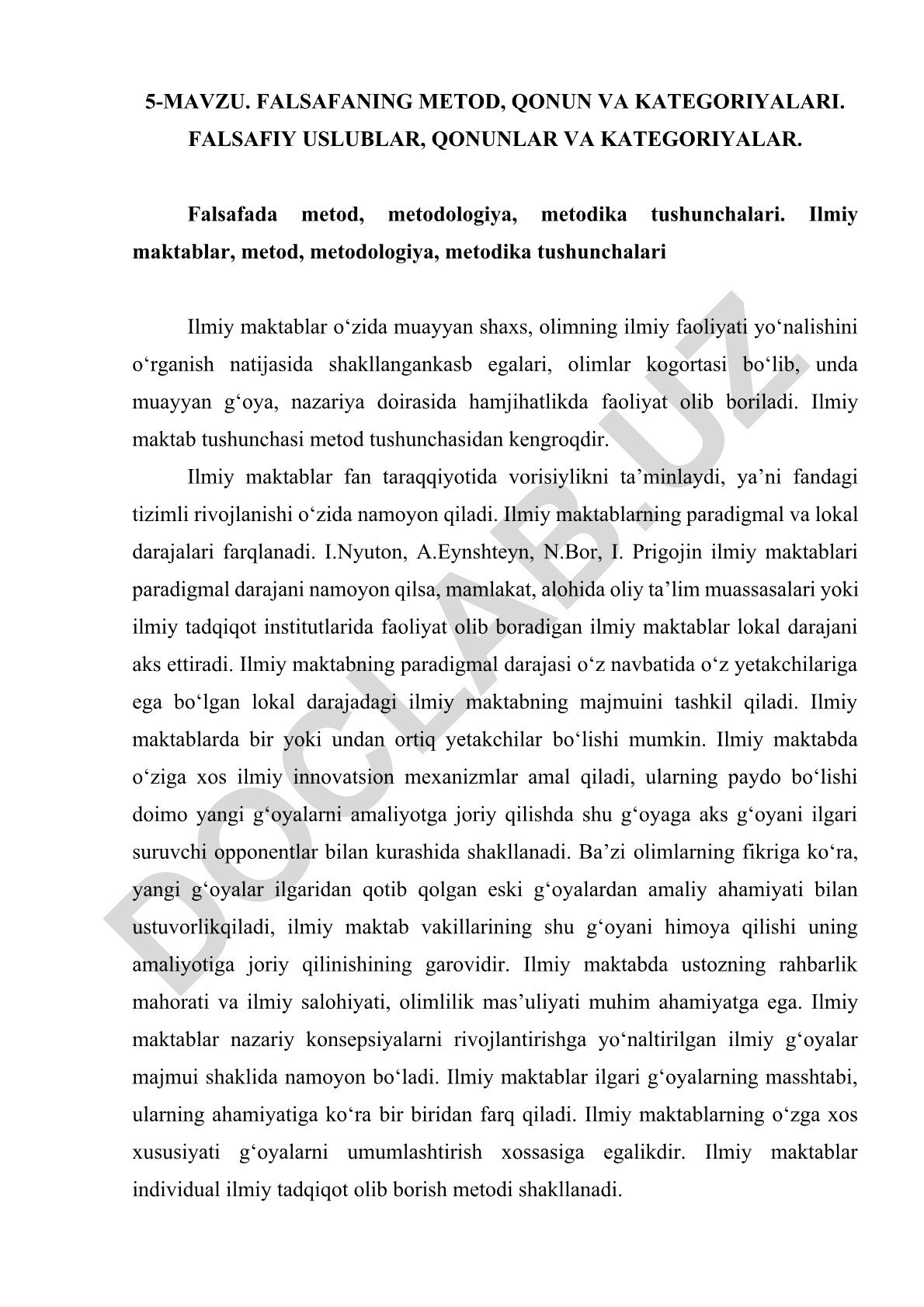 Falsafaning metod, qonun va kategoriyalari