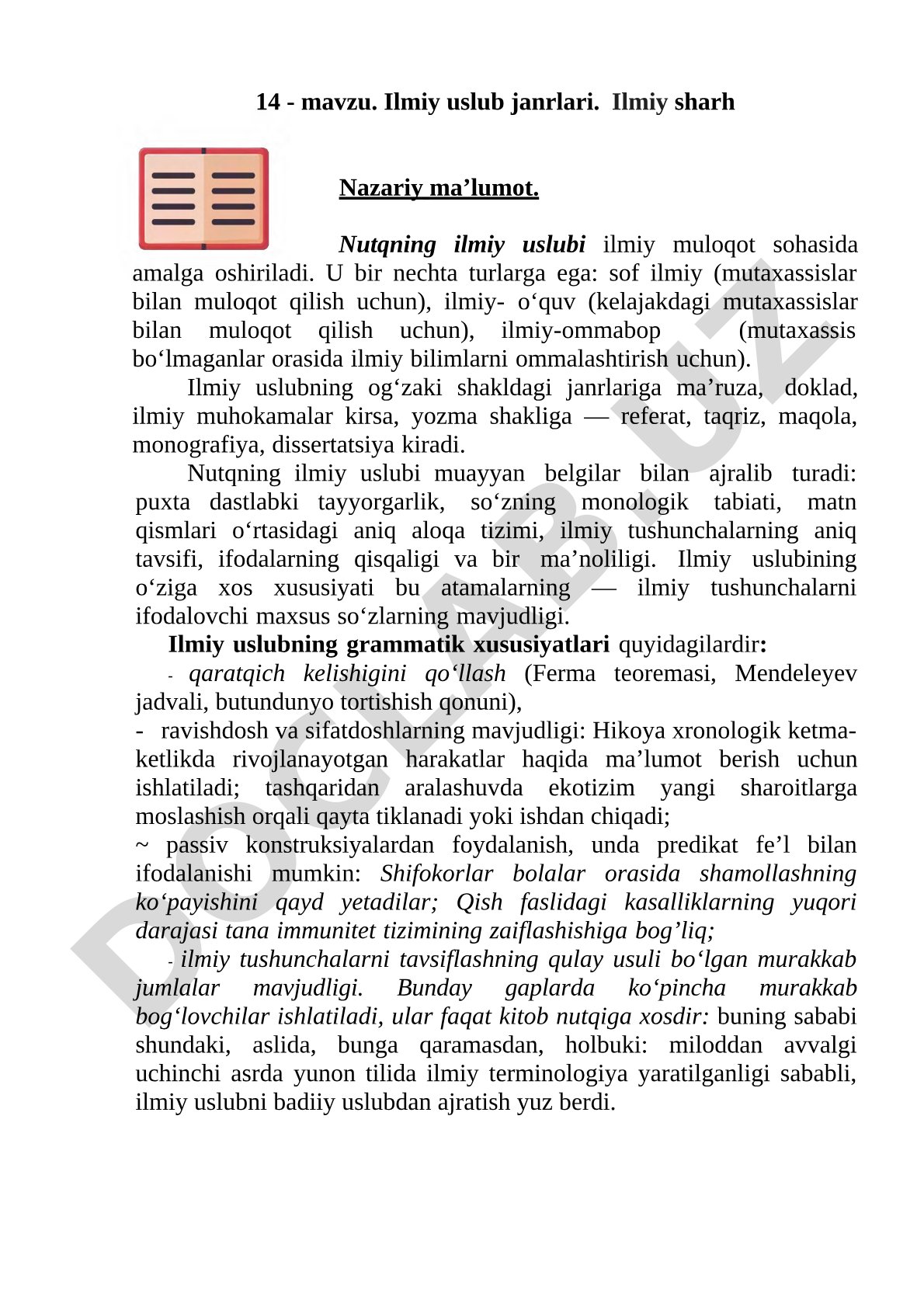 Ilmiy uslub janrlari. Ilmiy sharh