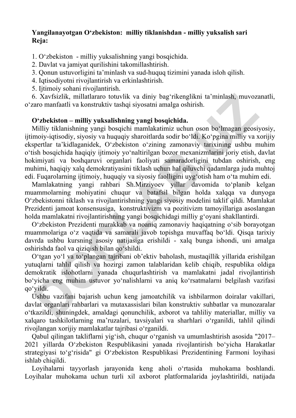 Yangilanayotgan O‘zbekiston: milliy tiklanishdan milliy yuksalish sari