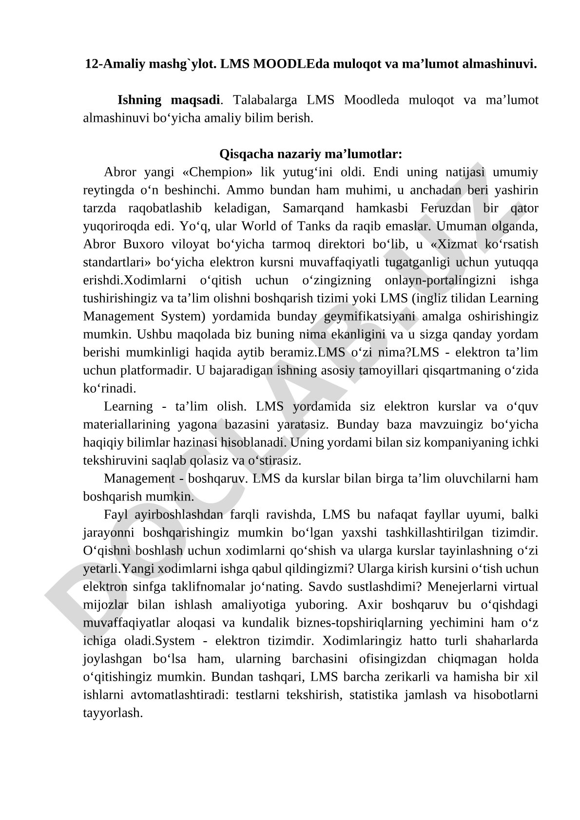LMS Moodle'da muloqot va ma'lumot almashinuvi