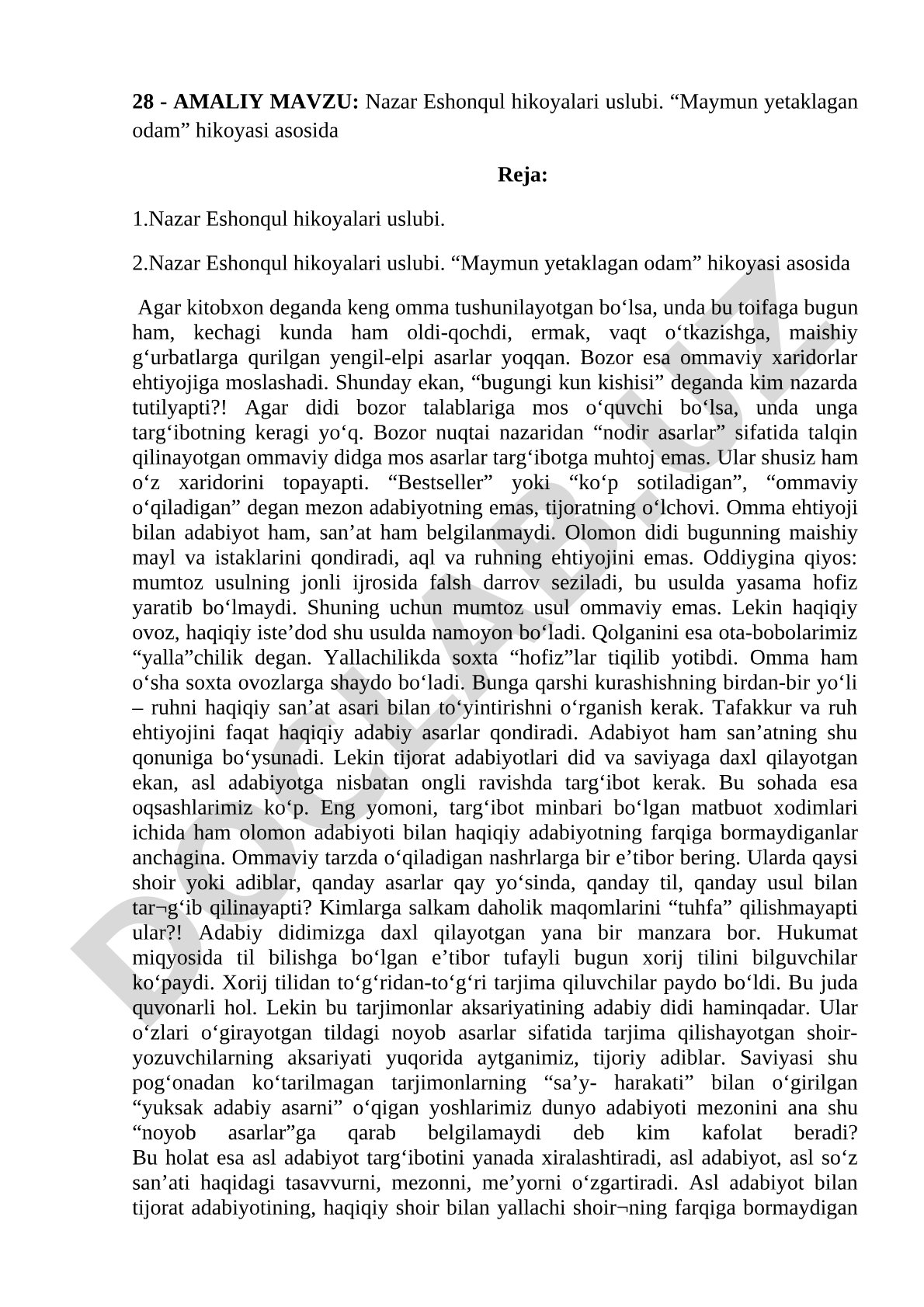 Nаzаr Eshоnqul hikоyalаri uslubi. “Mаymun yеtаklаgаn оdаm” hikоyasi аsоsidа