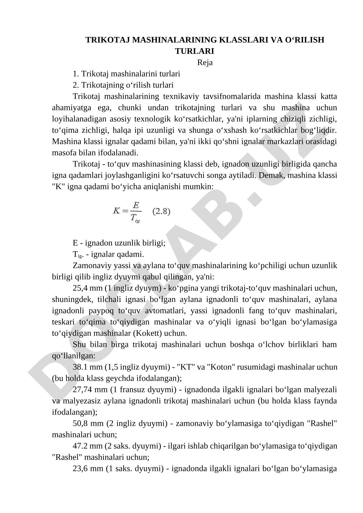 Trikotaj mashinalarining klasslari va o‘rilish turlari