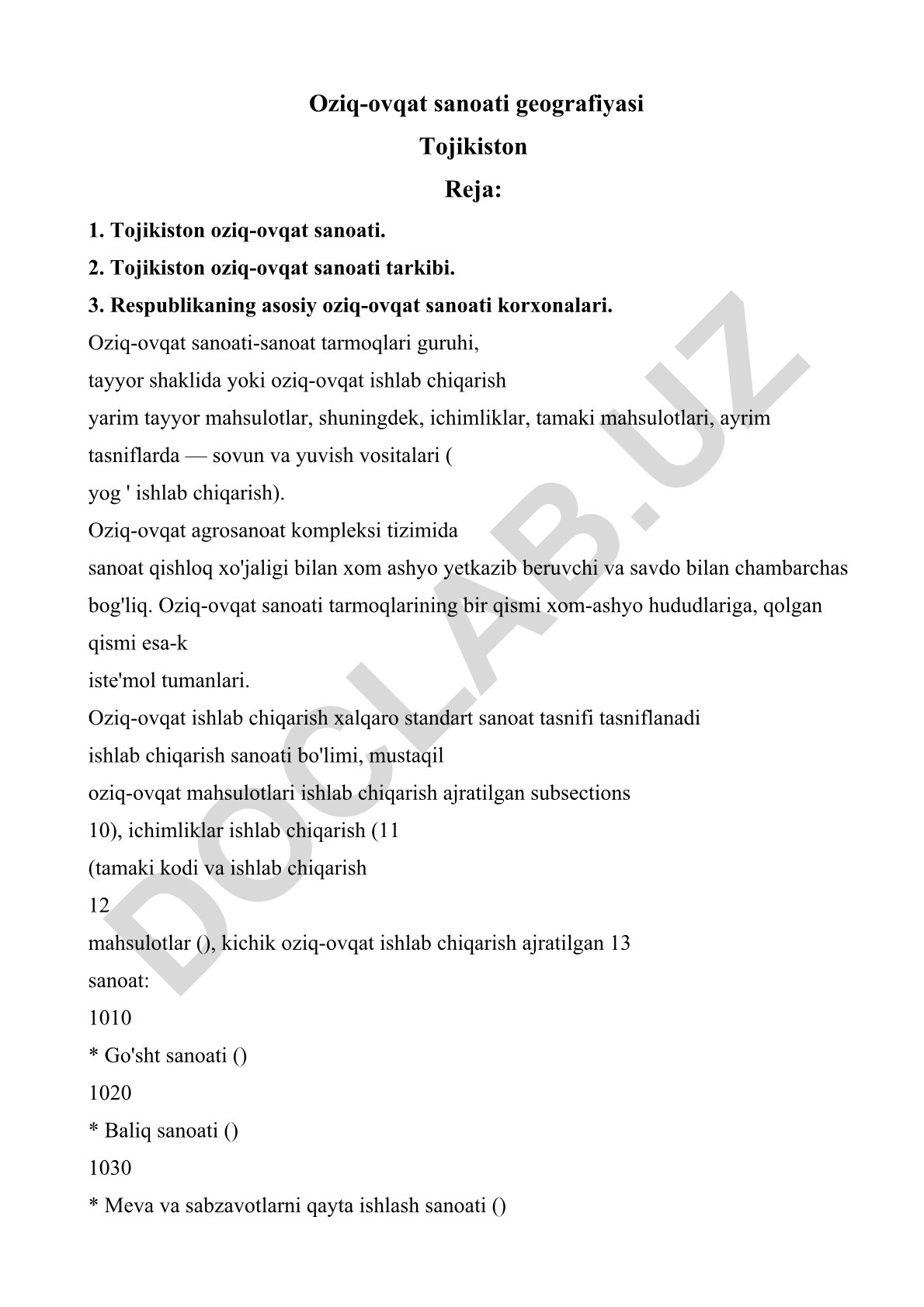 Tojikiston oziq-ovqat sanoati geografiyasi