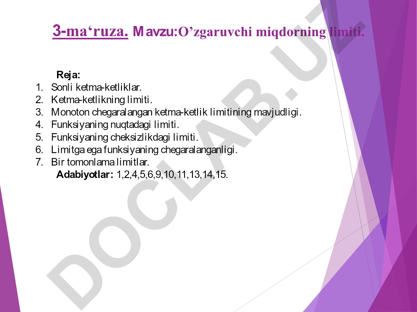 O'zgaruvchi miqdorning limiti