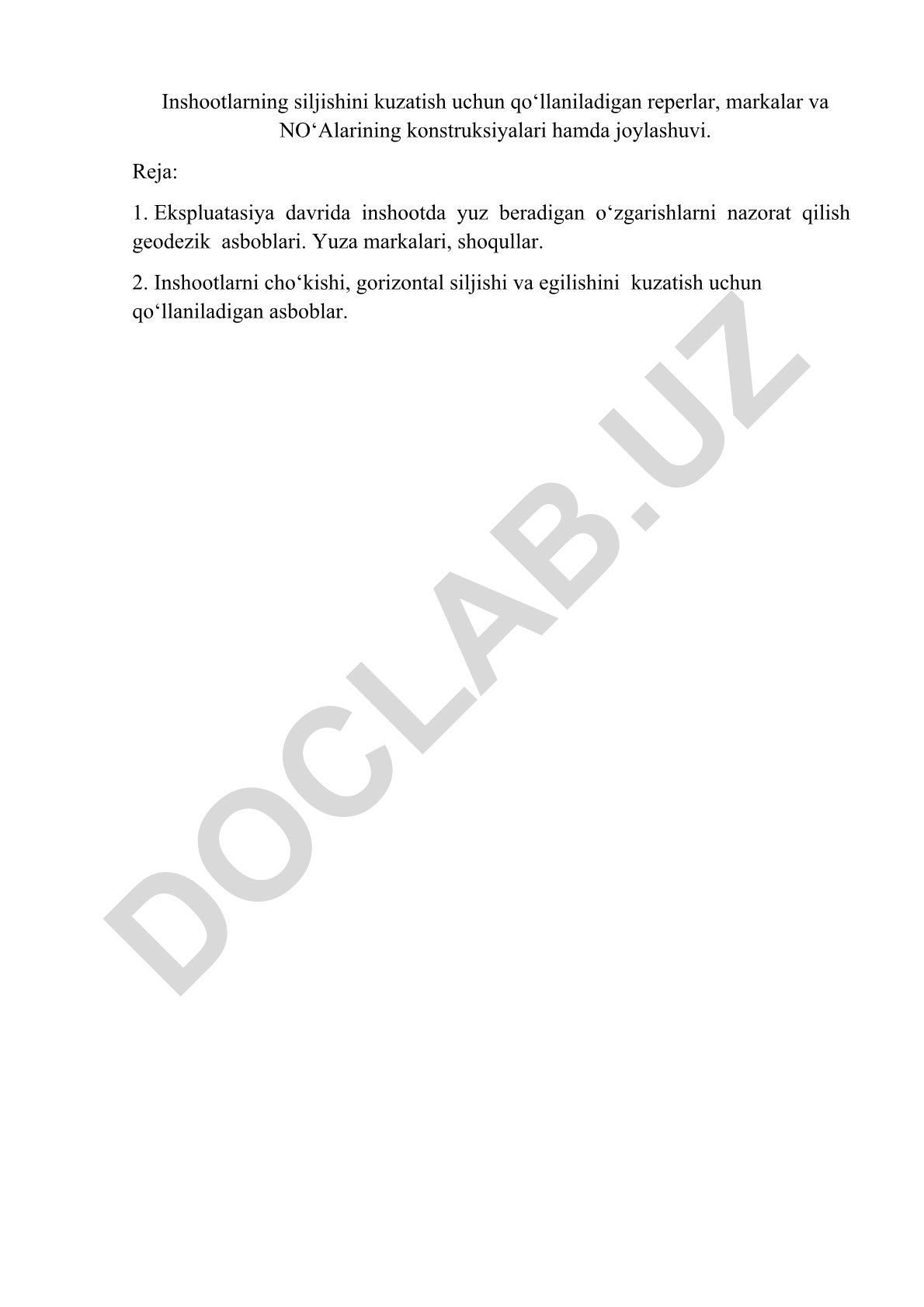 Inshootlarning siljishini kuzatish uchun geodezik asboblar va reperlar