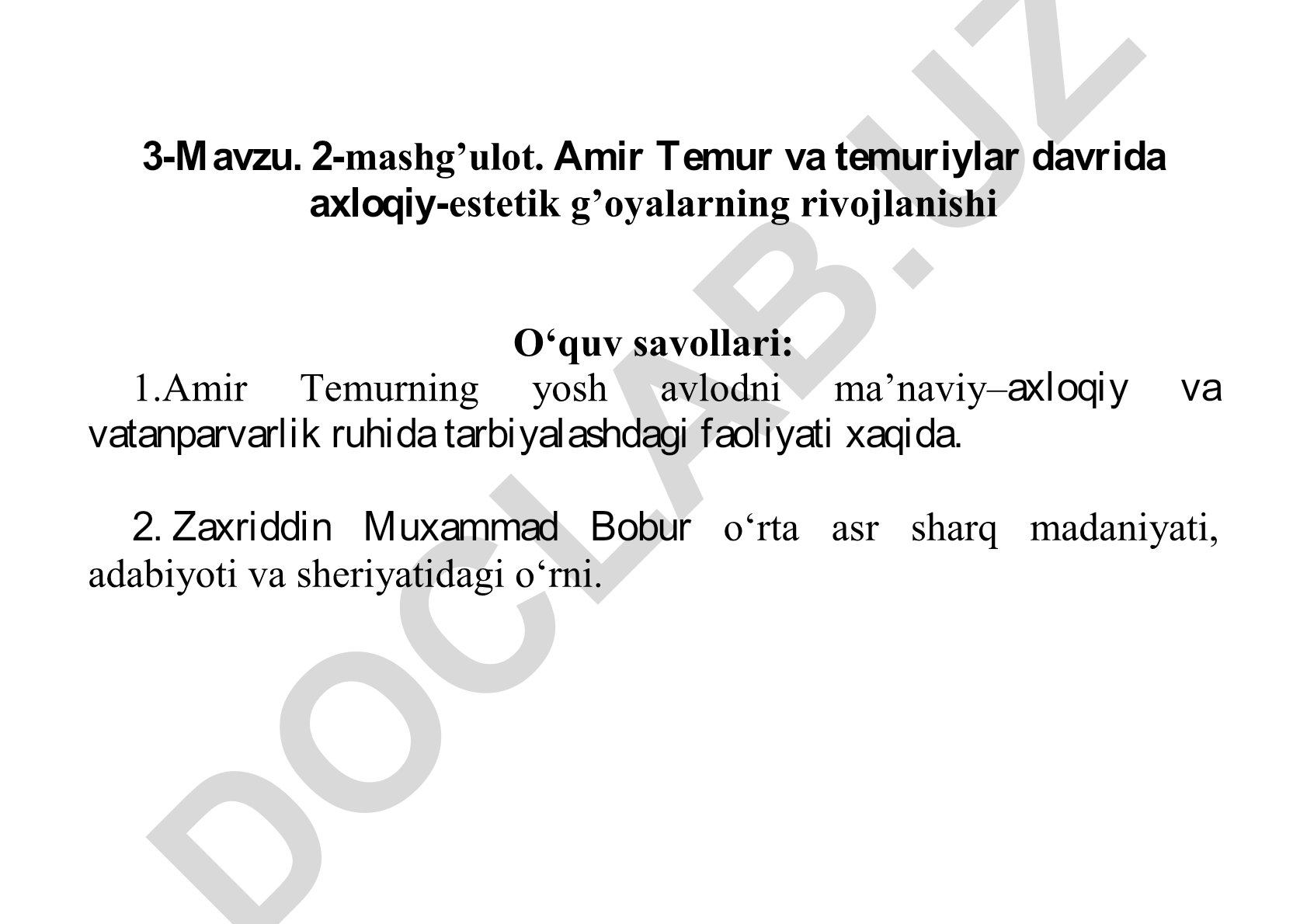 Amir Temur va temuriylar davrida axloqiy-estetik g'oyalarning rivojlanishi