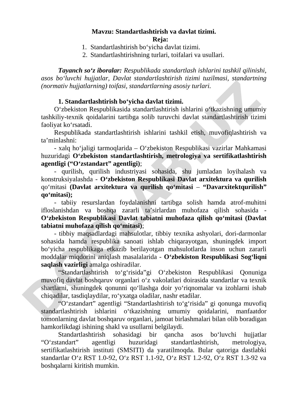 Standartlashtirish va davlat tizimi