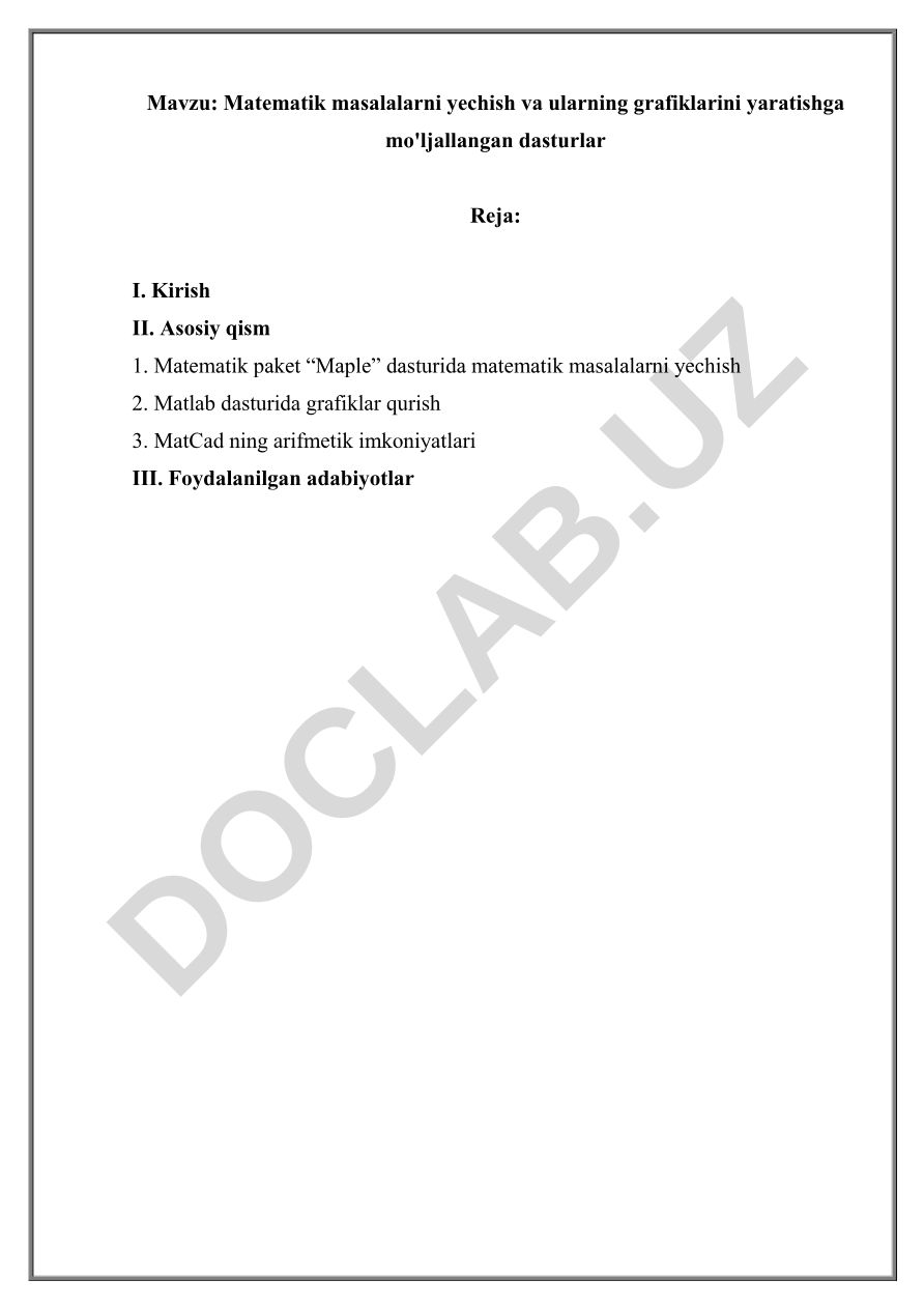 Matematik masalalarni yechish va ularning grafiklarini yaratishga mo'ljallangan dasturlar