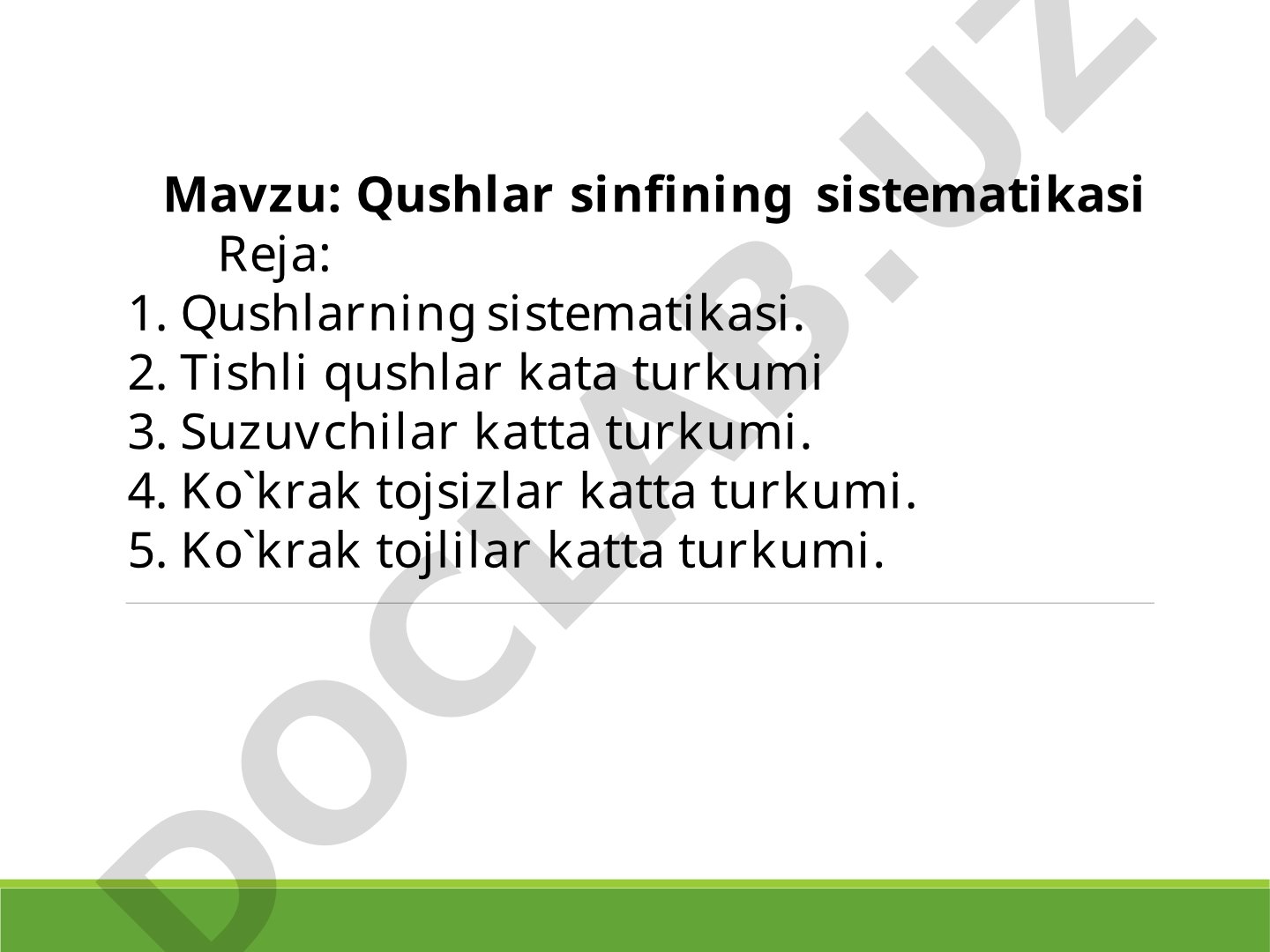 Qushlar sinfi sistematikasi, kenja sinflar va katta turkumlar haqida ma'lumot