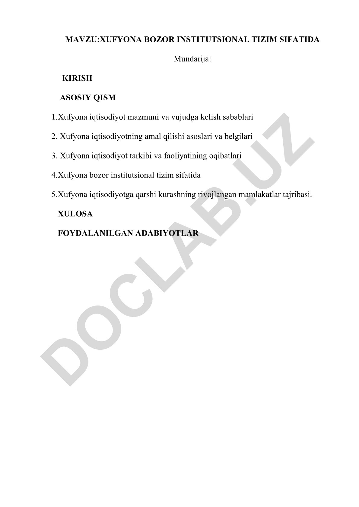 Xufyona bozor institutsional tizim sifatida