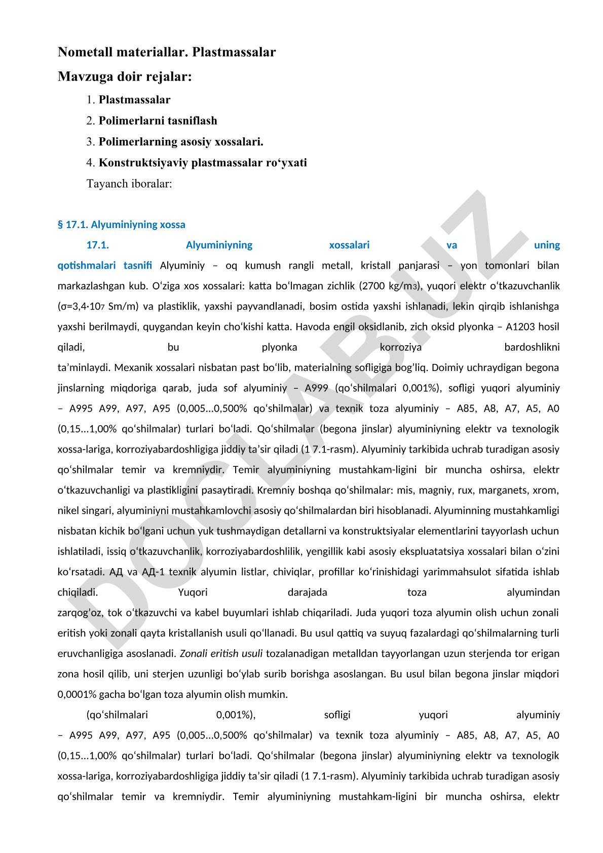 Nometall materiallar va plastmassalar