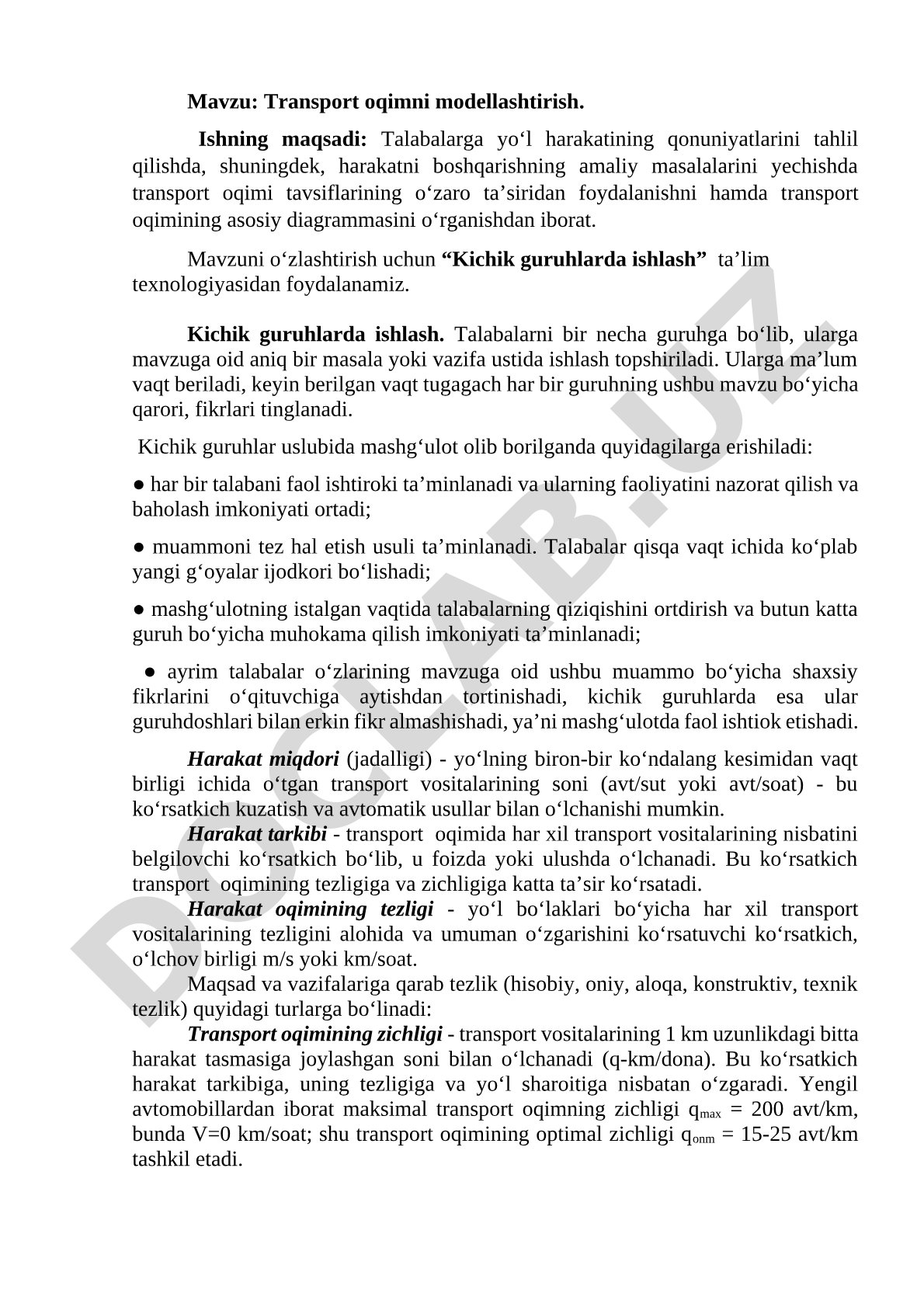 Transport oqimni modellashtirish