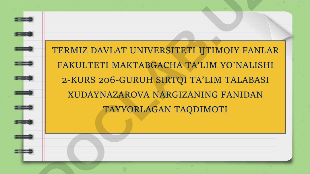 Termiz Davlat Universiteti Ijtimoiy Fanlar Fakulteti Maktabgacha Ta’lim yo’nalishi