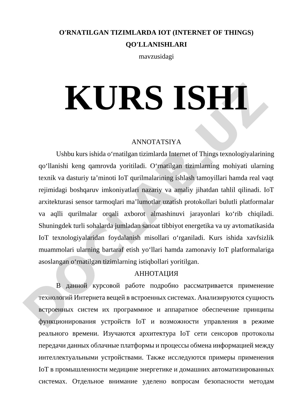 O'rnatilgan tizimlarda IoT qo'llanishlari
