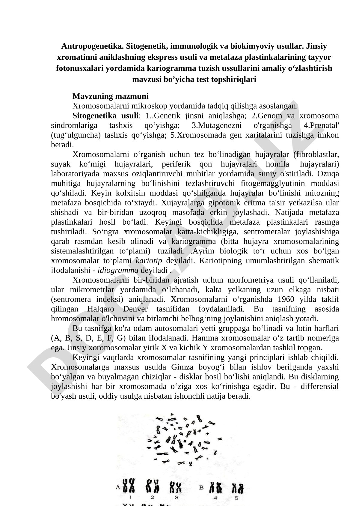 Antropogenetika: sitogenetik, immunologik va biokimyoviy usullar