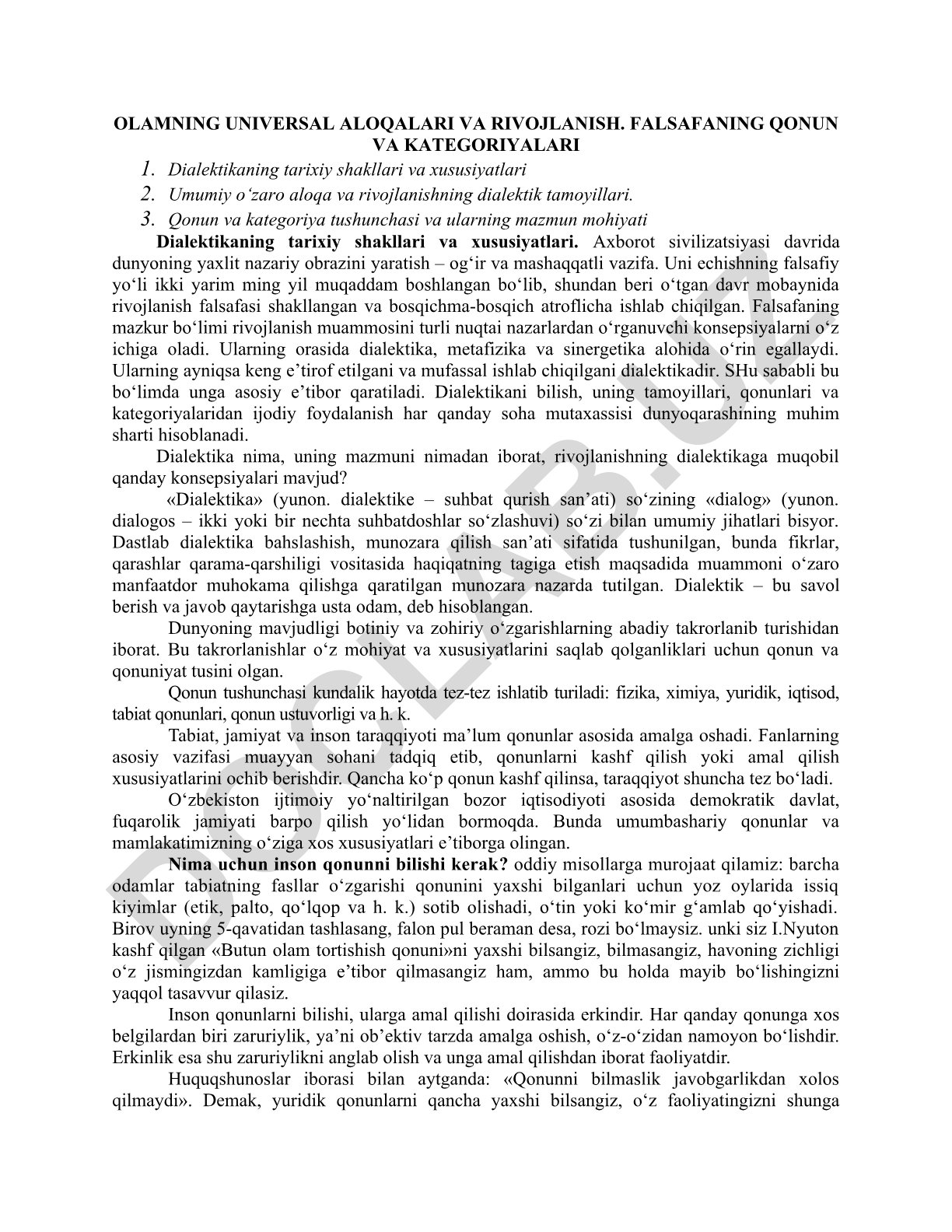 Olamning universal aloqalari va rivojlanish falsafasi