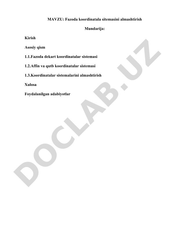 Fazoda koordinatalar sistemalarini almashtirish