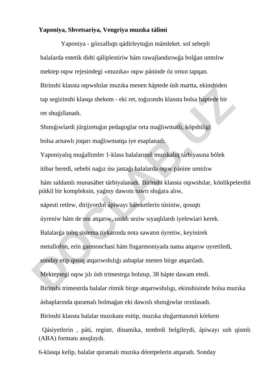 Yaponiya, Shvetsariya, Vengriya muzıka tálimi