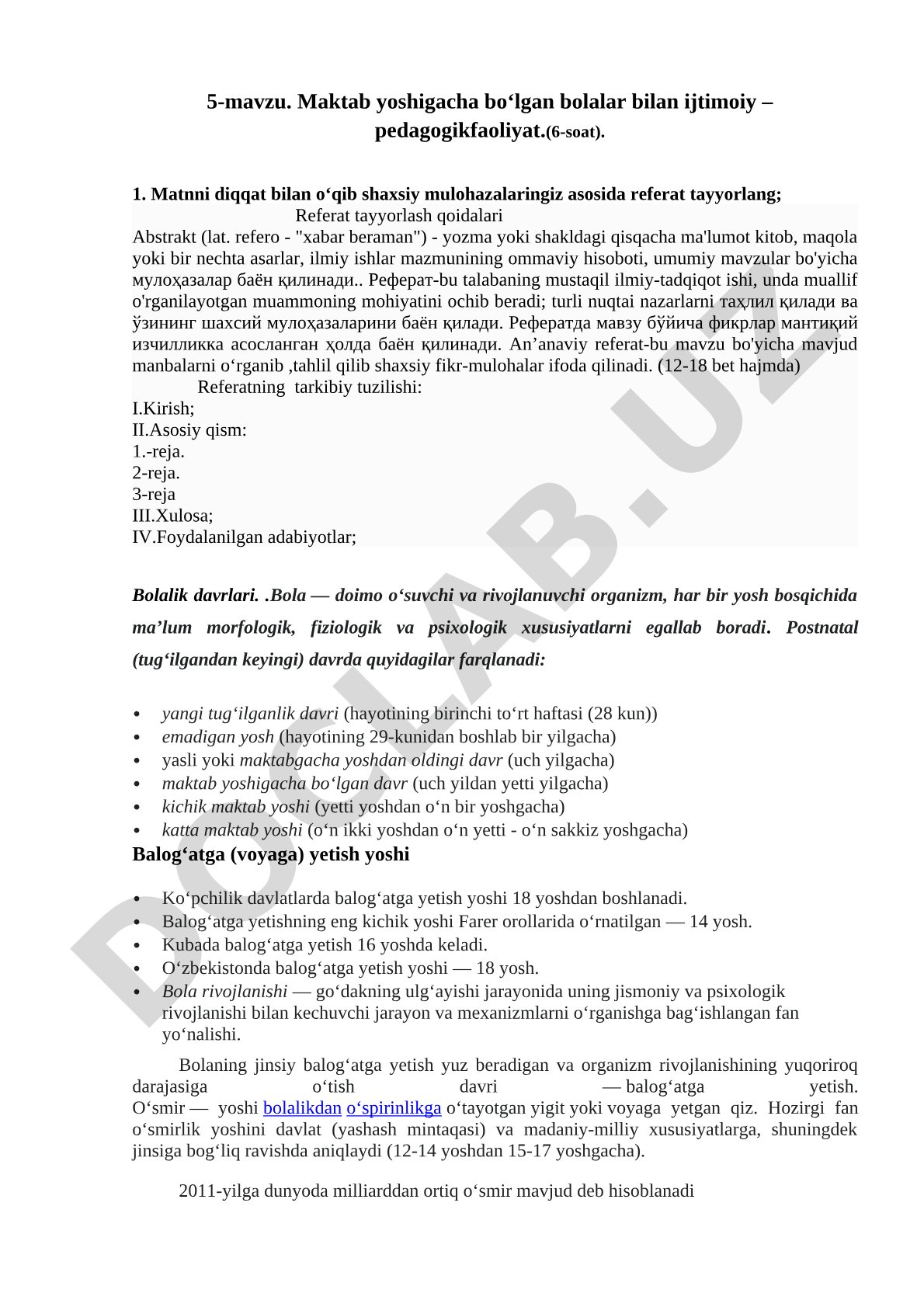 Maktab yoshigacha bo‘lgan bolalar bilan ijtimoiy – pedagogik faoliyat