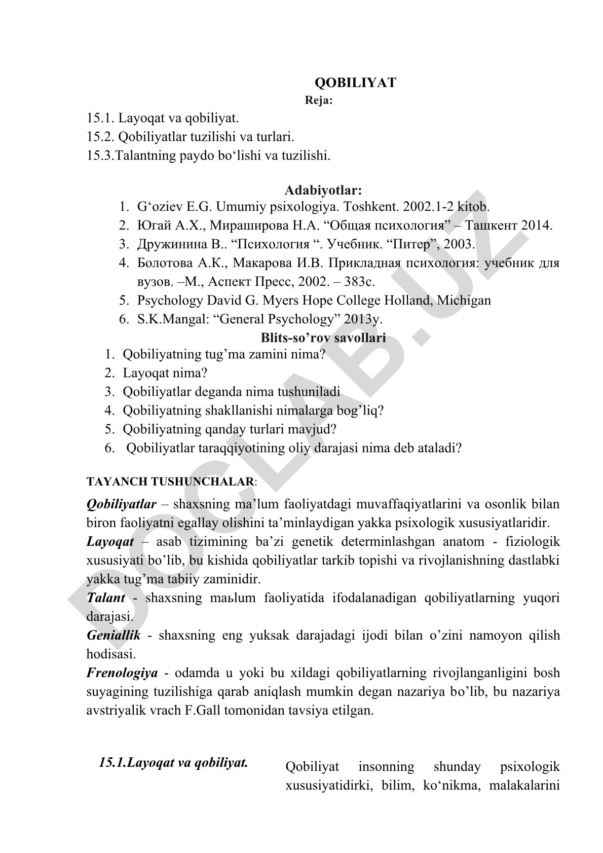 Qobiliyat, layoqat va talantning psixologik tushunchalari