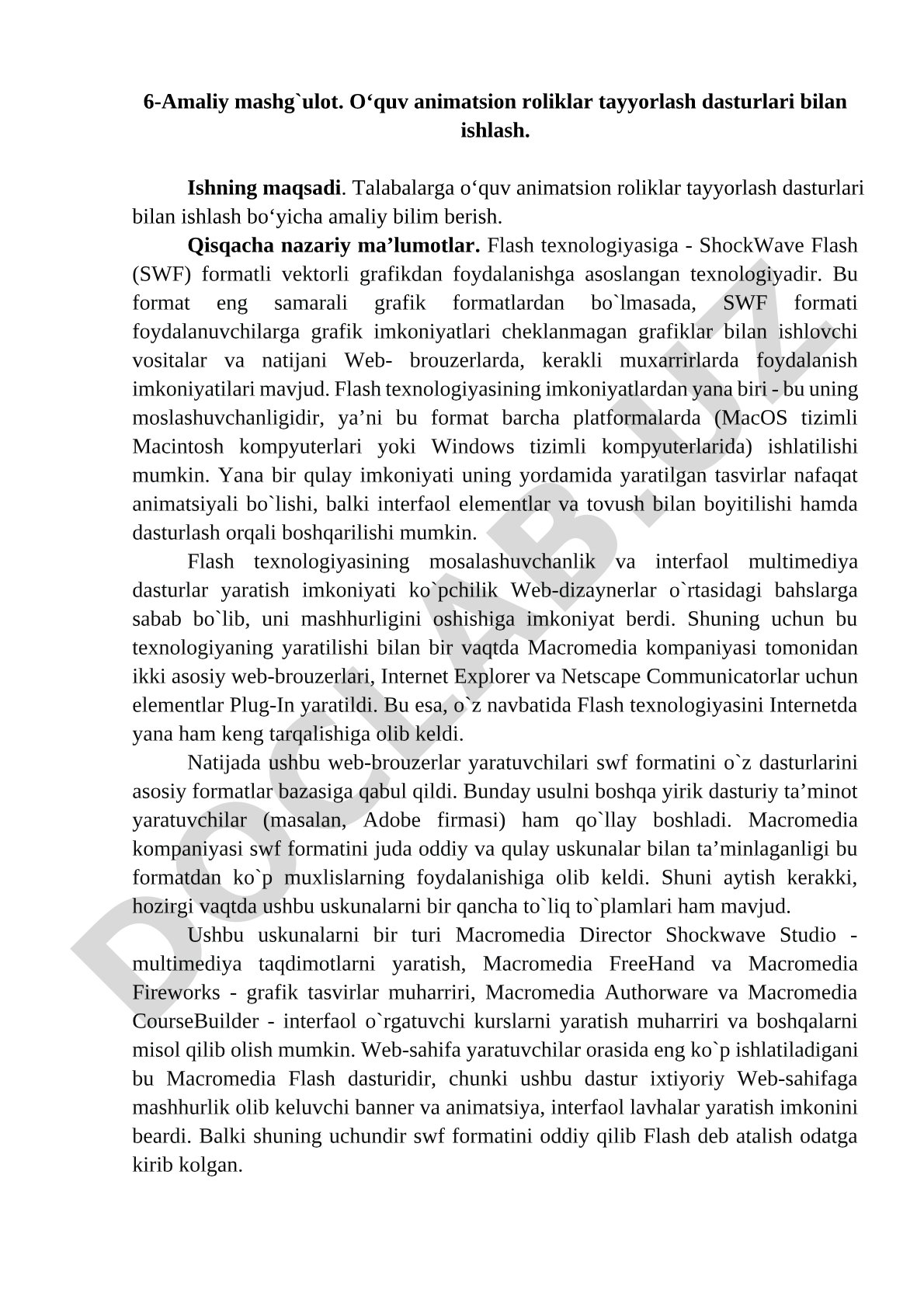 O‘quv animatsion roliklar tayyorlash dasturlari bilan ishlash