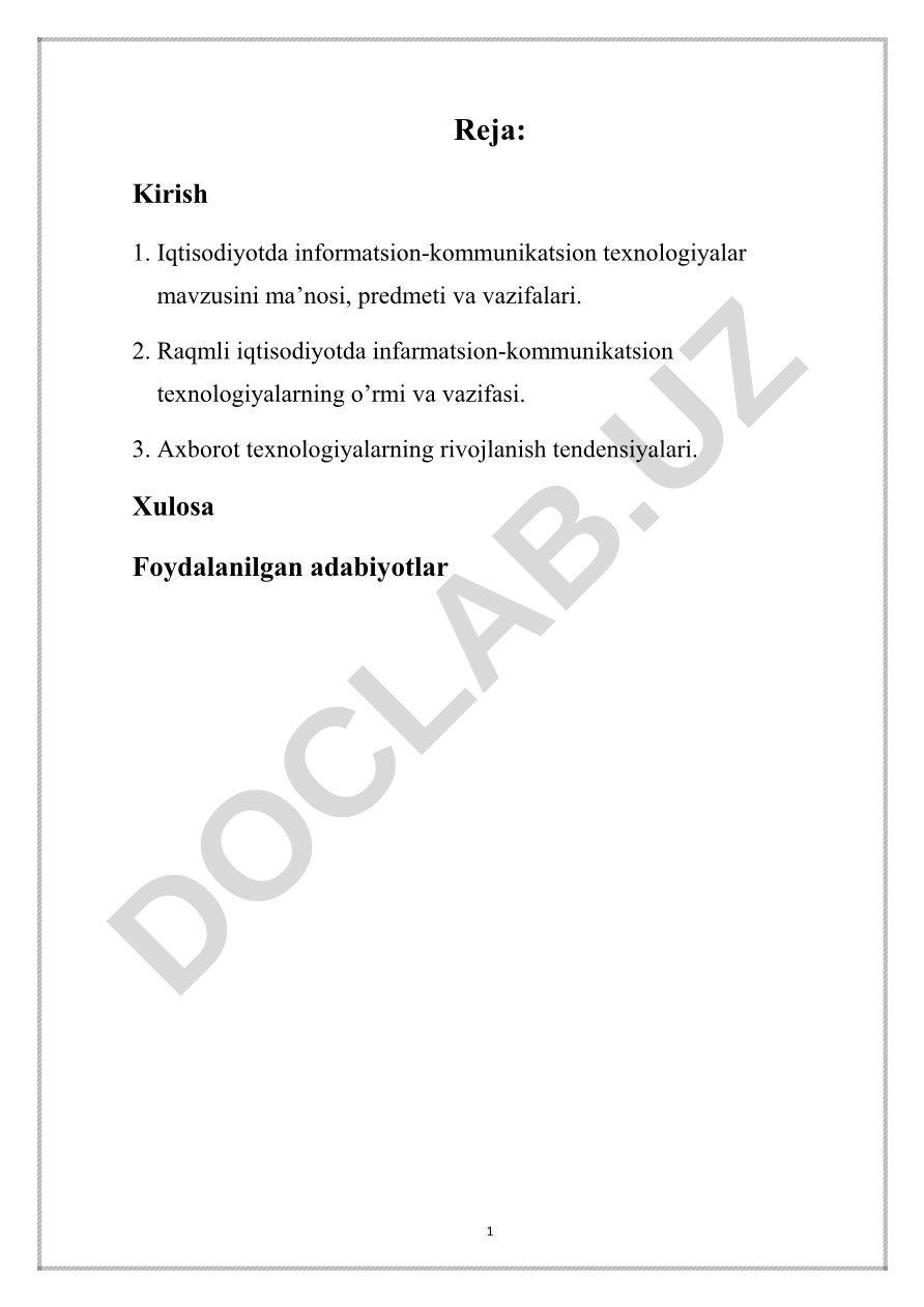 Iqtisodiyotda informatsion-kommunikatsion texnologiyalar
