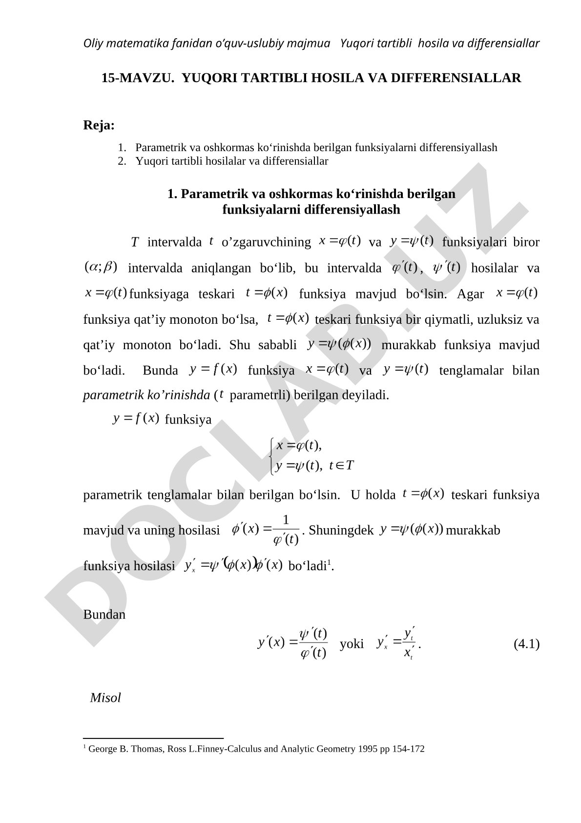Yuqori tartibli hosila va differensiallar