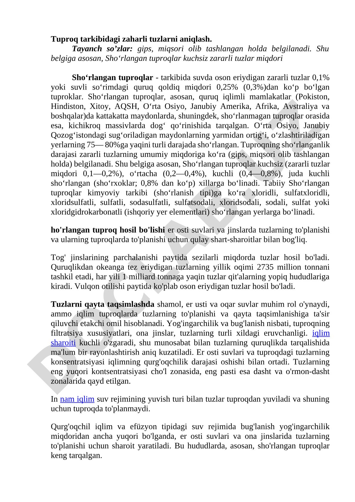 Tuproq tarkibidagi zaharli tuzlarni aniqlash